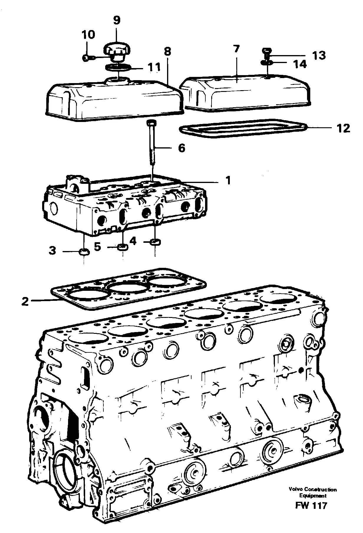 Схема запчастей Volvo EC280 - 21370 Cylinder head with fitting parts EC280 SER NO 1001-