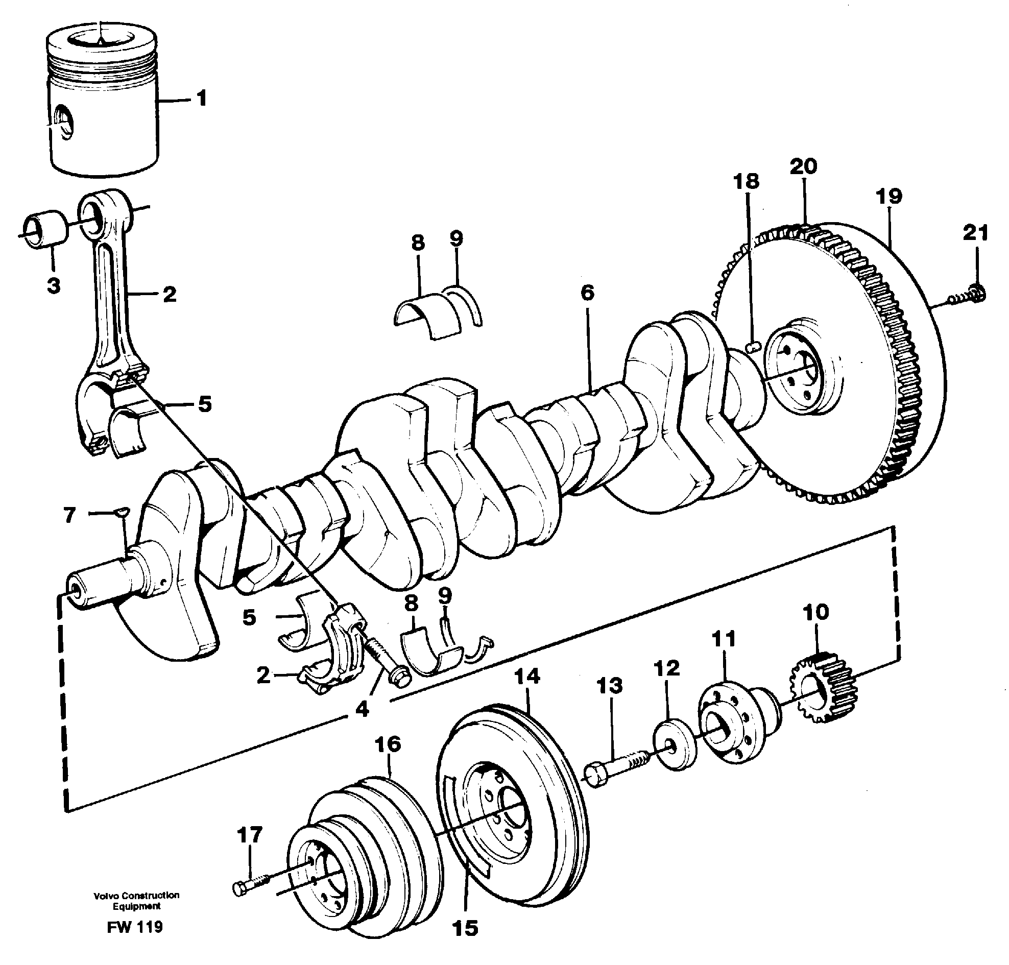 Схема запчастей Volvo EC280 - 21567 Crankshaft and related parts EC280 SER NO 1001-