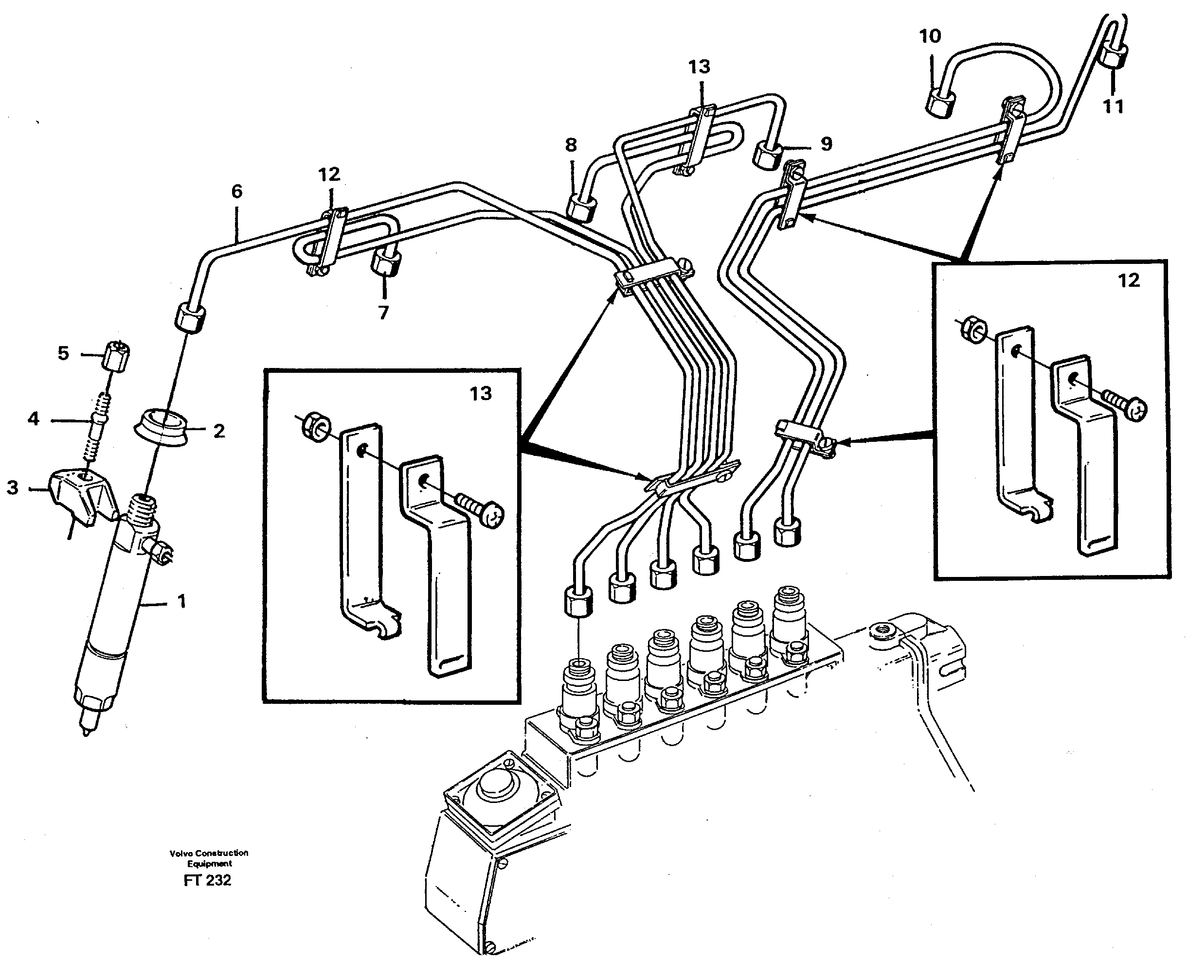 Схема запчастей Volvo EC340 - 71734 Fuel lines, injectors EC340 SER NO 1001-