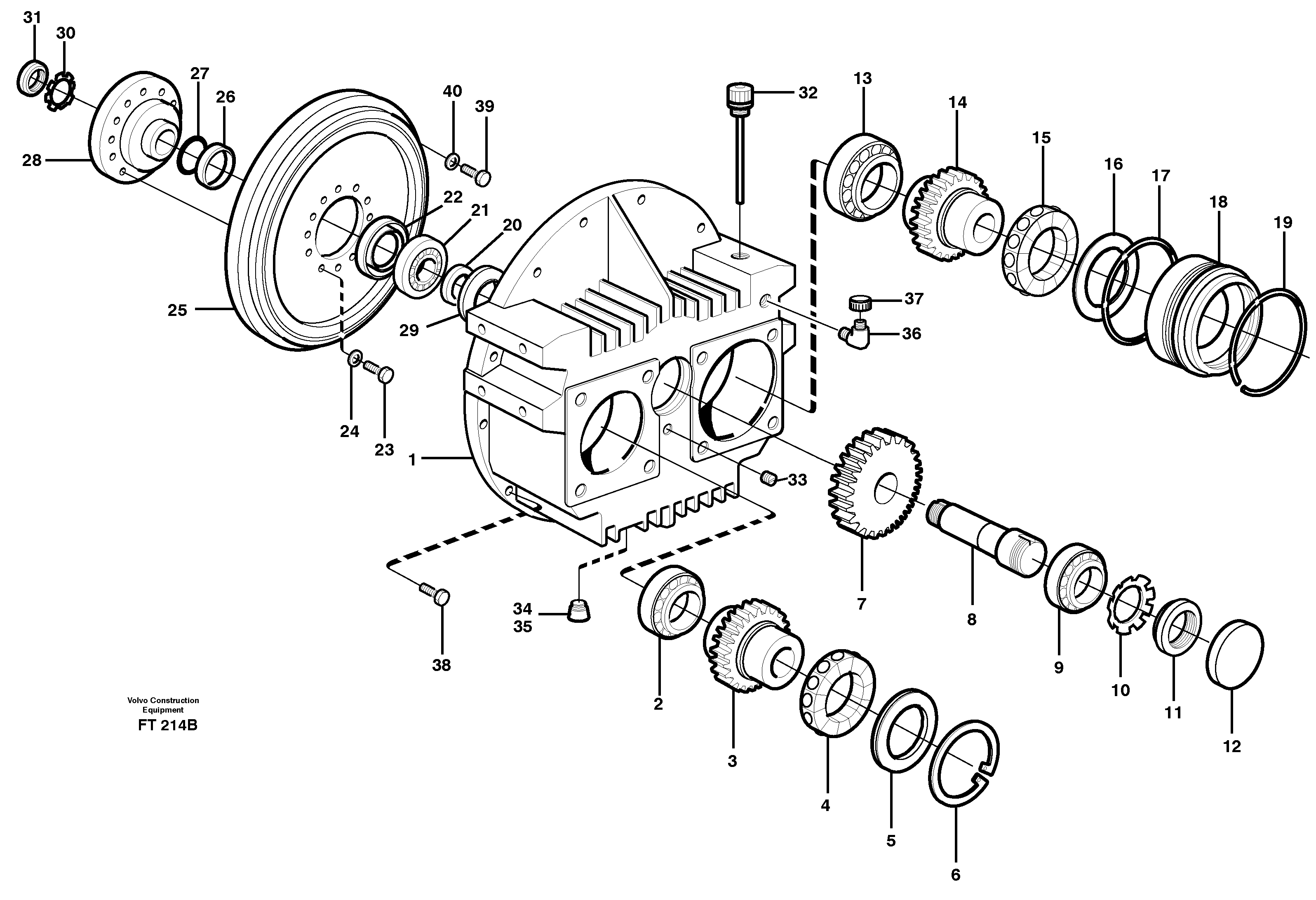 Схема запчастей Volvo EC340 - 68296 Pump gear box with assemblying parts EC340 SER NO 1001-