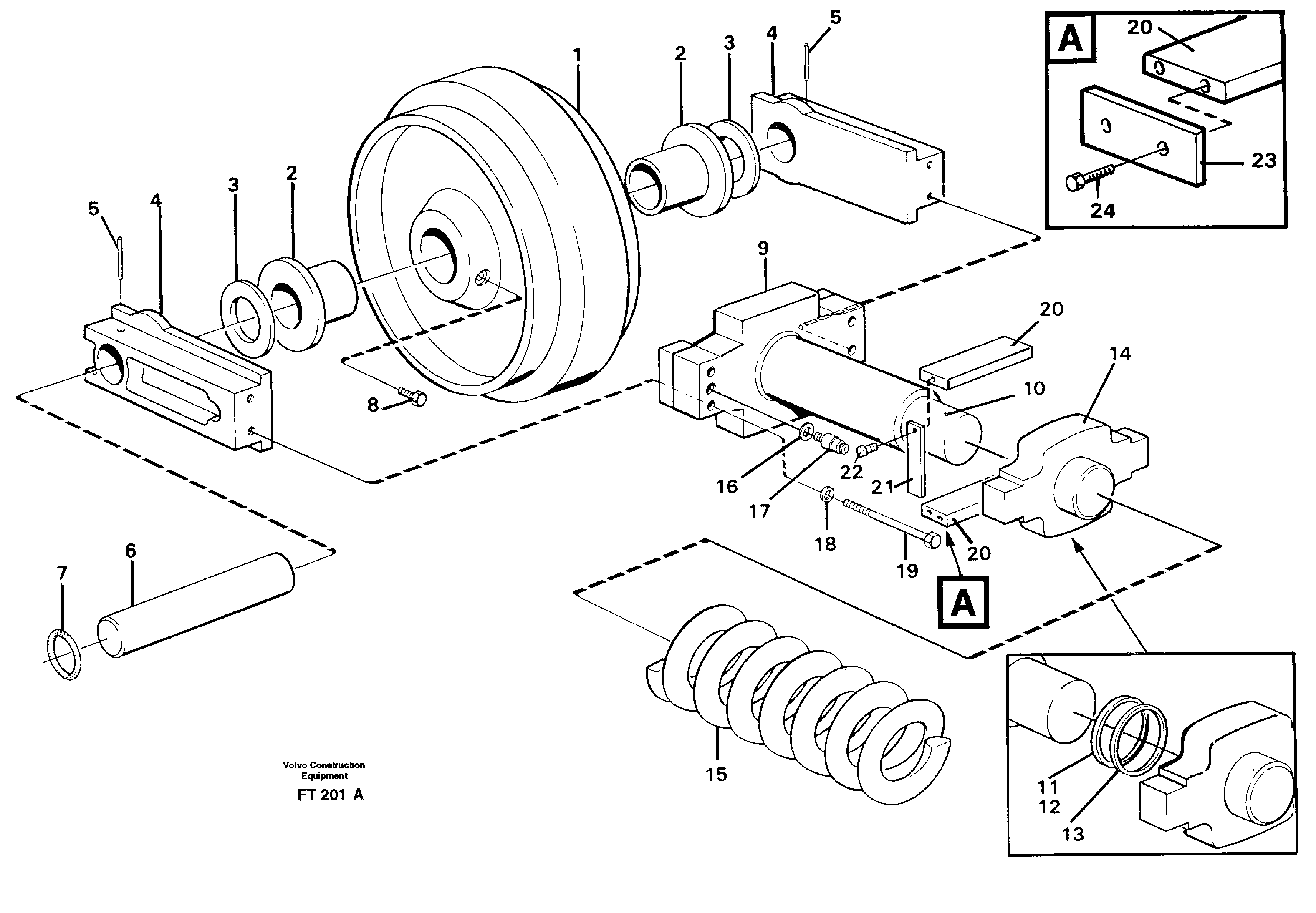 Схема запчастей Volvo EC340 - 71580 Front idler, spring package EC340 SER NO 1001-