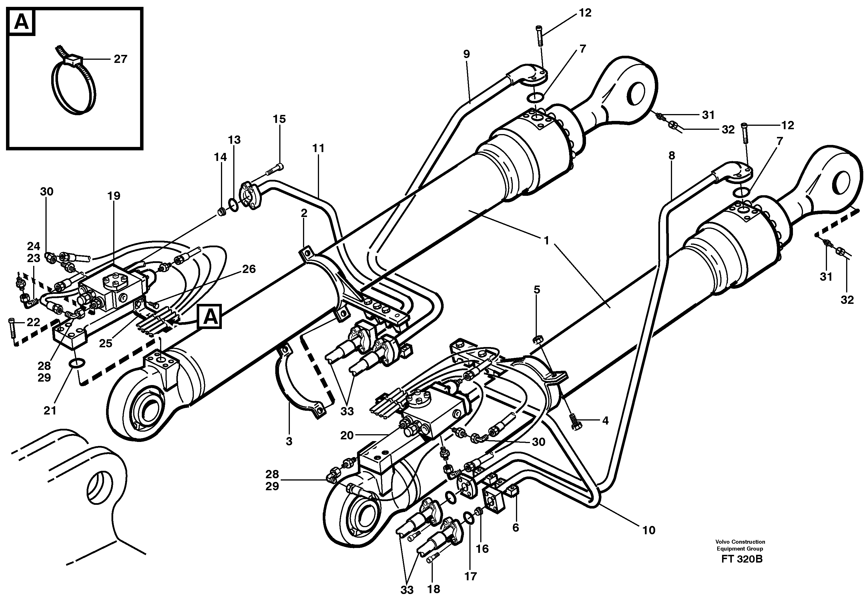 Схема запчастей Volvo EC340 - 67508 Hydraulic system, boom cylinder, backhoe boom EC340 SER NO 1001-