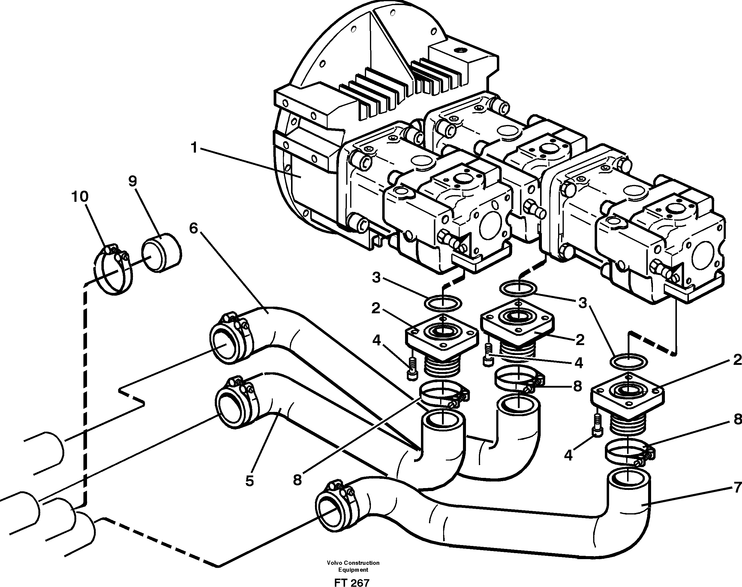 Схема запчастей Volvo EC340 - 73946 Hydraulic system suction lines EC340 SER NO 1001-