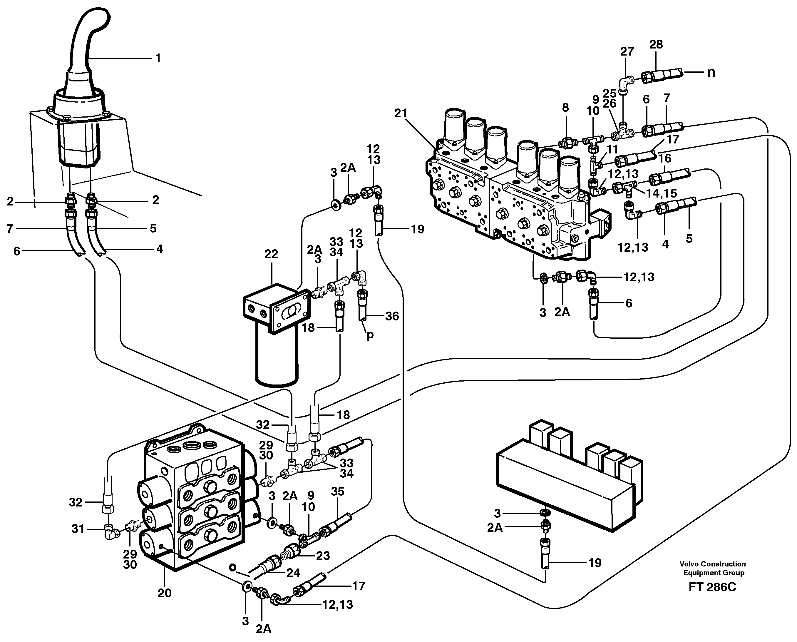 Схема запчастей Volvo EC340 - 70084 Servo hydraulics, bucket EC340 SER NO 1001-