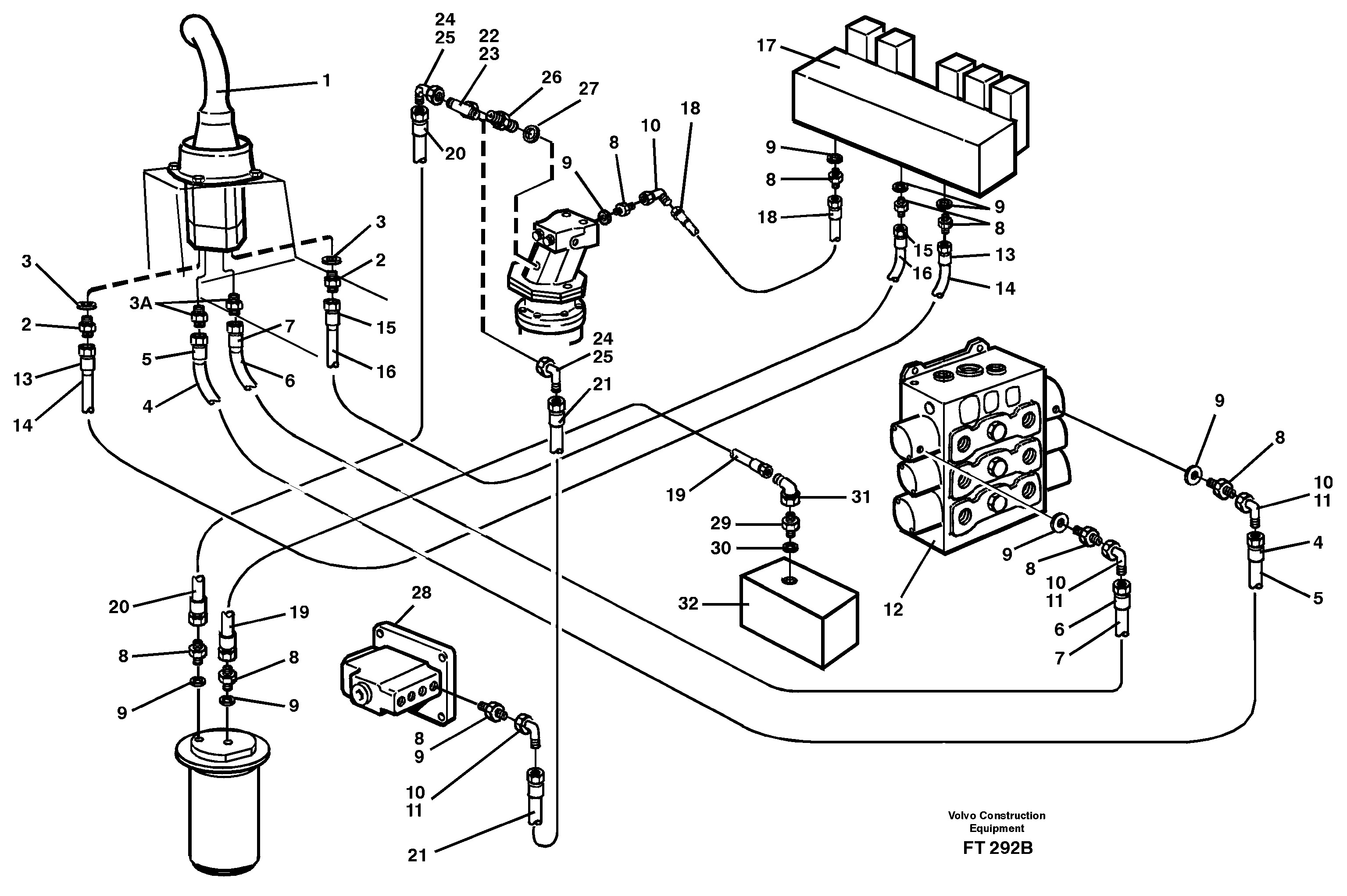 Схема запчастей Volvo EC340 - 73604 Servo hydraulics, Slewing EC340 SER NO 1001-