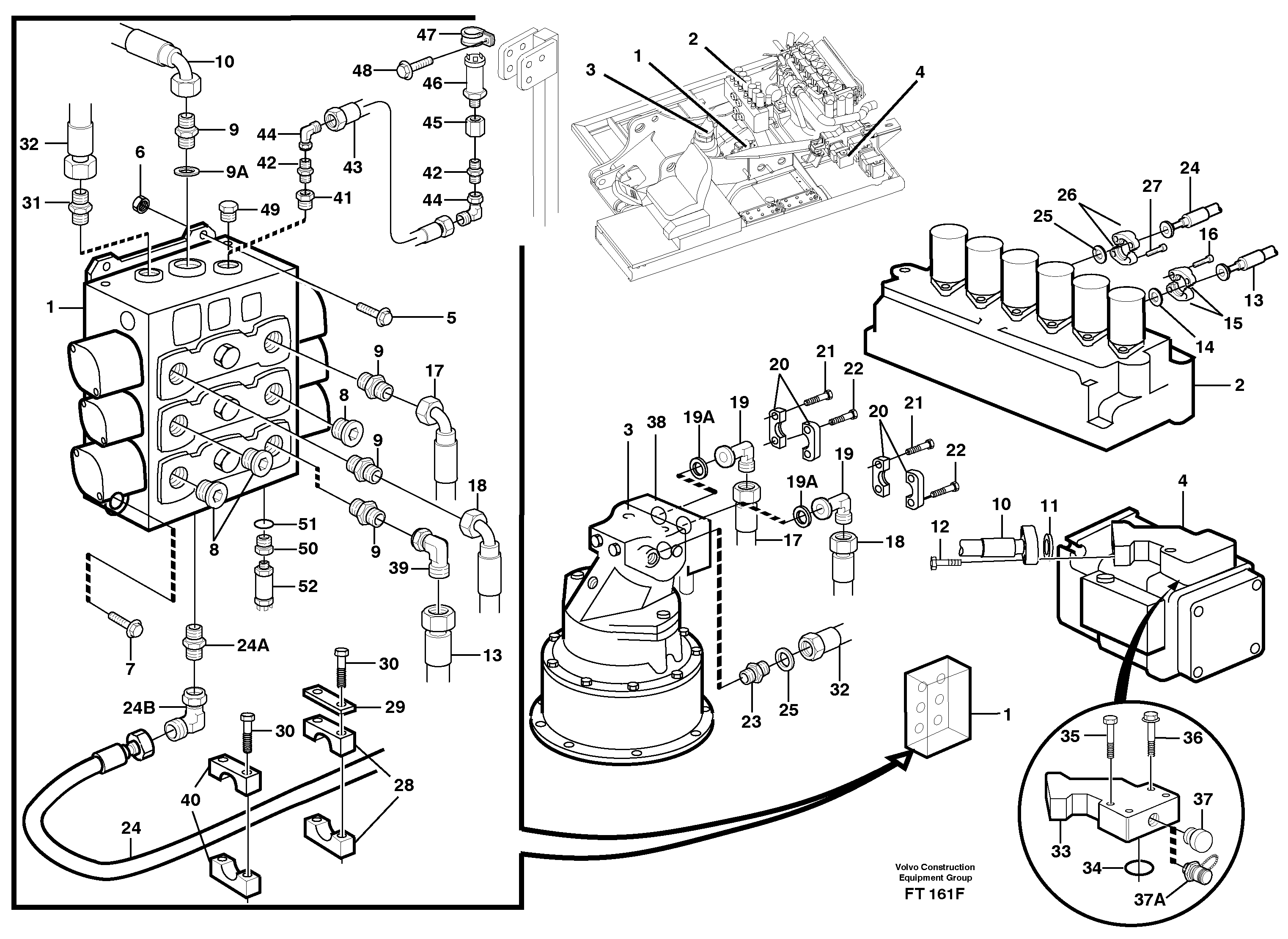 Схема запчастей Volvo EC340 - 75154 Boom swing system EC340 SER NO 1001-