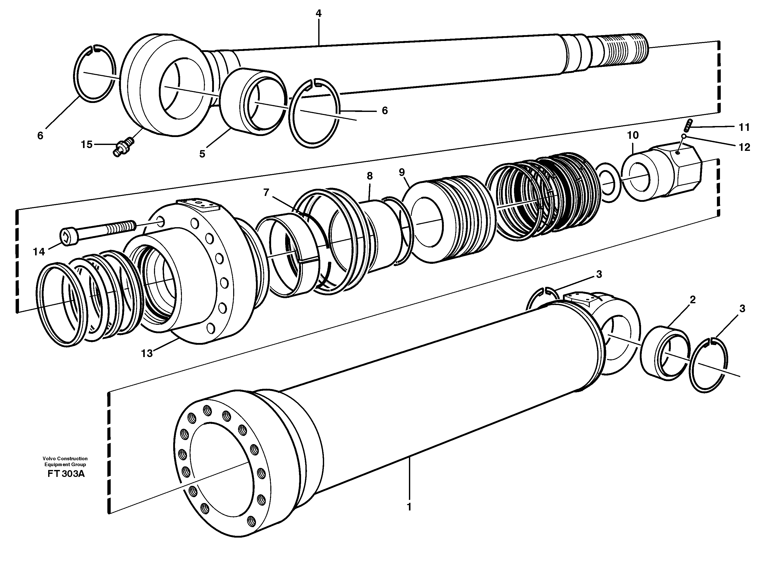 Схема запчастей Volvo EC340 - 74497 Hydraulic cylinder, boom EC340 SER NO 1001-