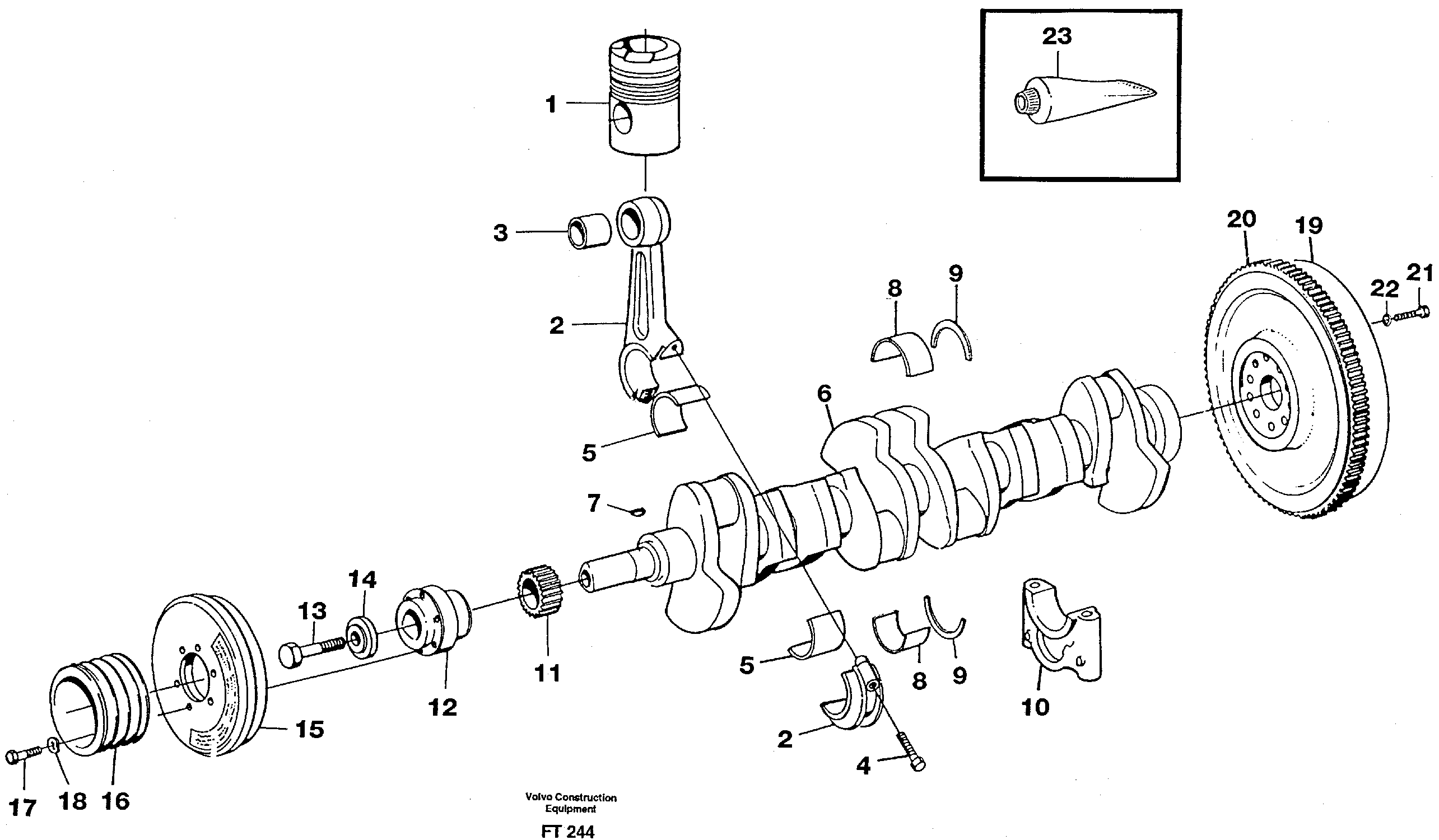 Схема запчастей Volvo EC340 - 74167 Crankshaft and related parts EC340 SER NO 1001-