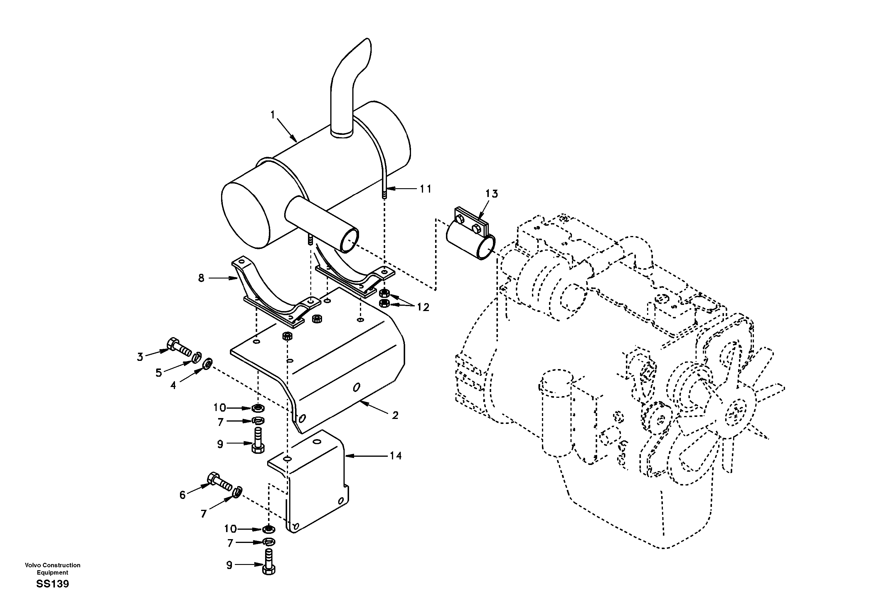 Схема запчастей Volvo EW130 - 4632 Выхлопная система EW130