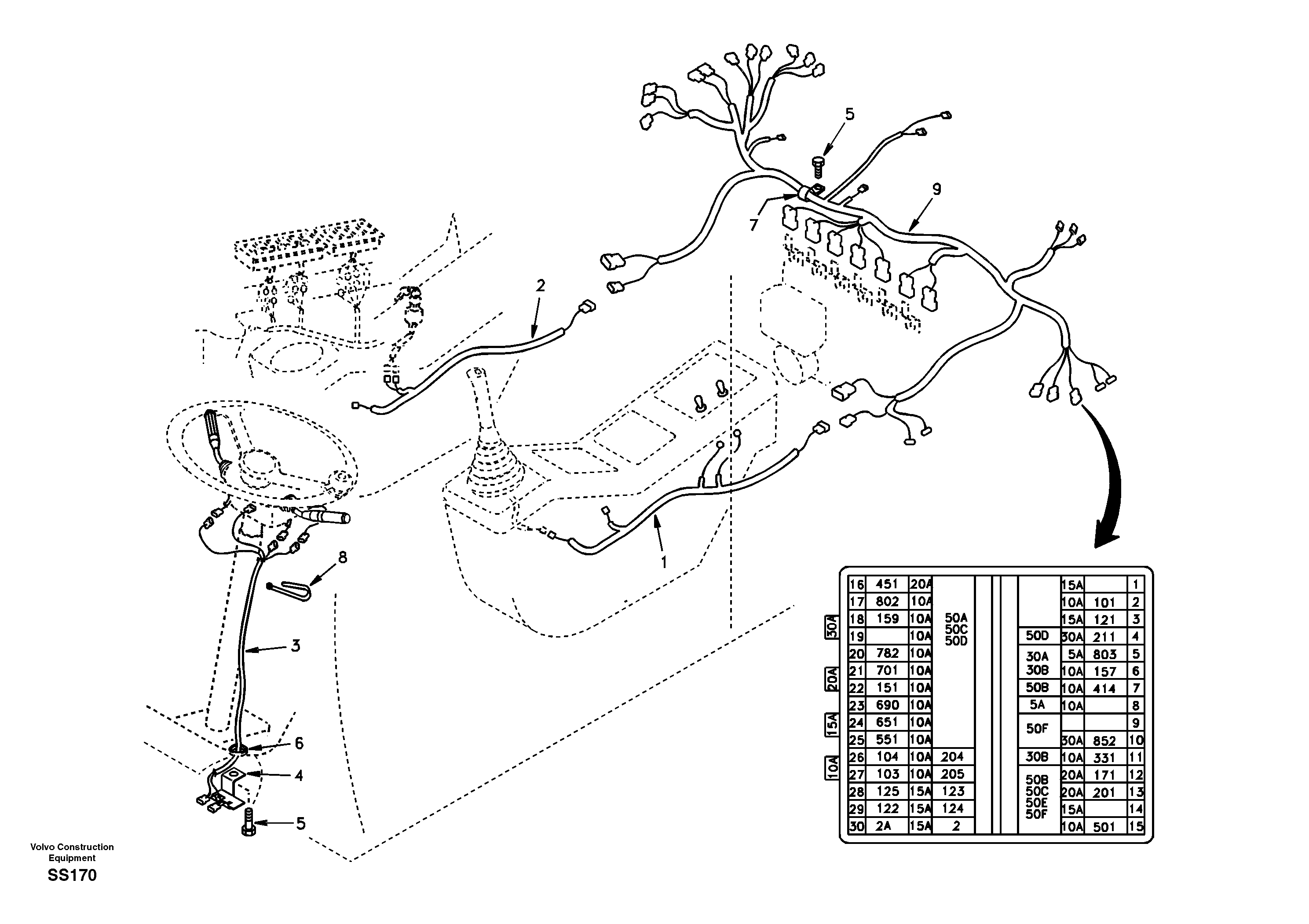 Схема запчастей Volvo EW130 - 93414 Cable and wire harness, instrument panel EW130