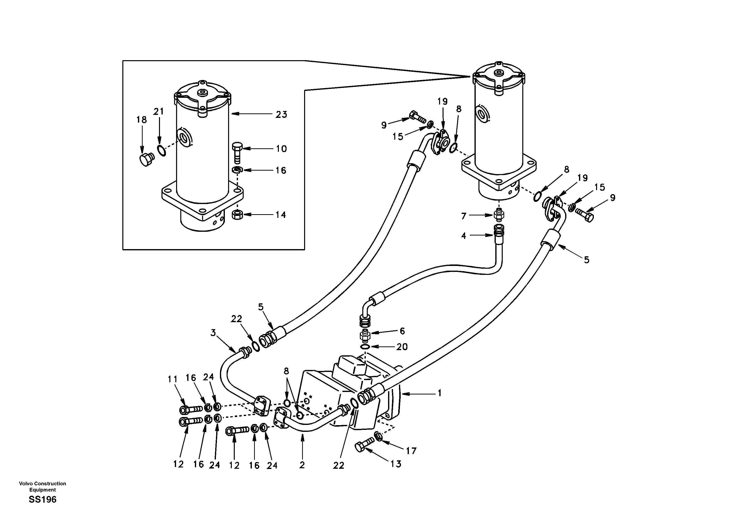 Схема запчастей Volvo EW130 - 91889 Turning joint line, turning joint to travel motor EW130