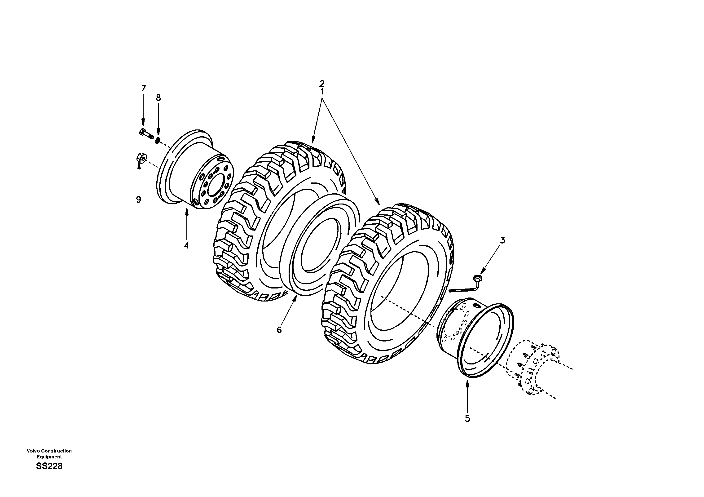 Схема запчастей Volvo EW130 - 18308 Wheel and tire EW130