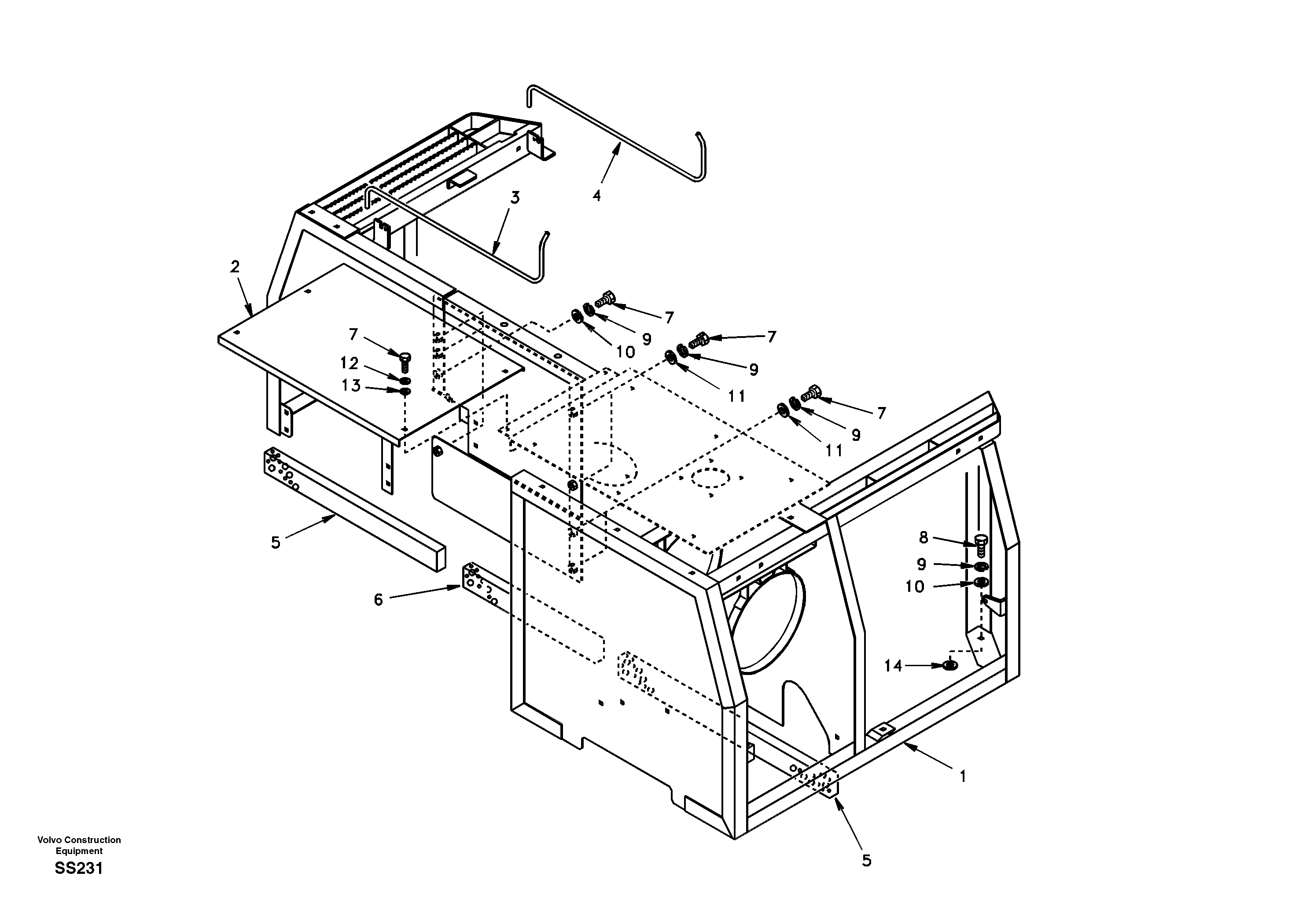 Схема запчастей Volvo EW130 - 26292 Cowl frame, cover and hood EW130