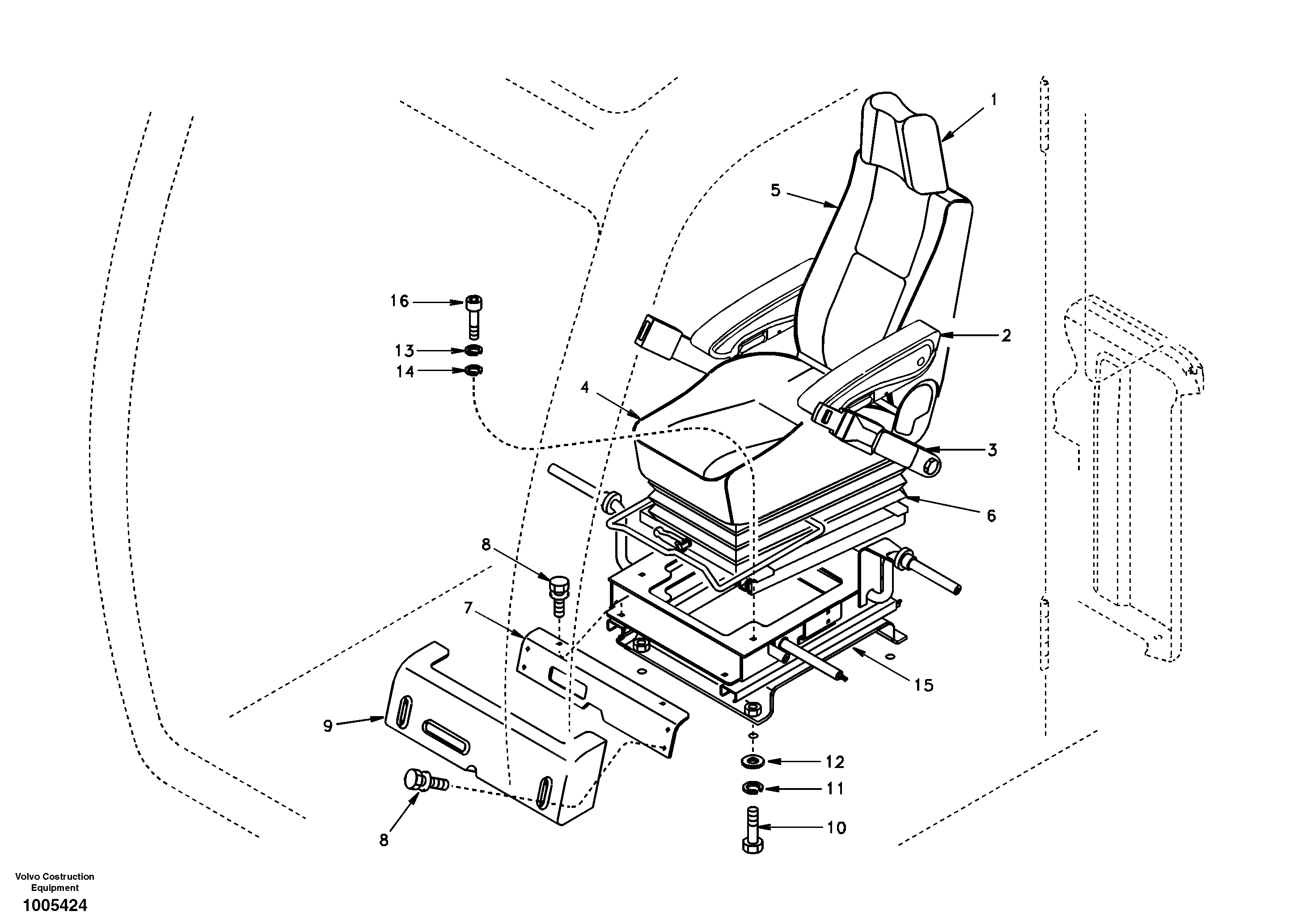 Схема запчастей Volvo EW130 - 32022 Operator seat with fitting parts EW130