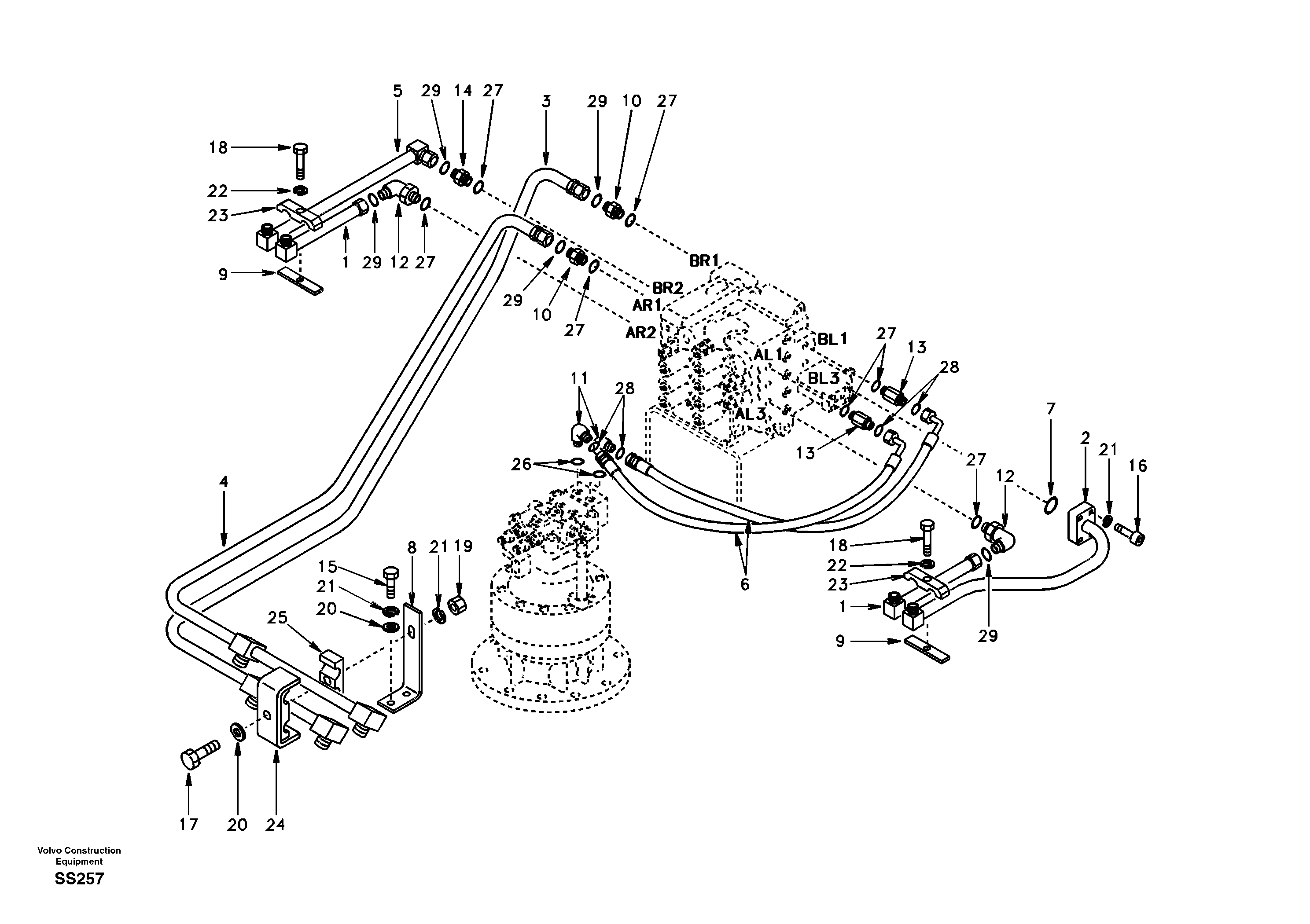 Схема запчастей Volvo EW130 - 2383 Hydraulic system, control valve to boom and swing EW130