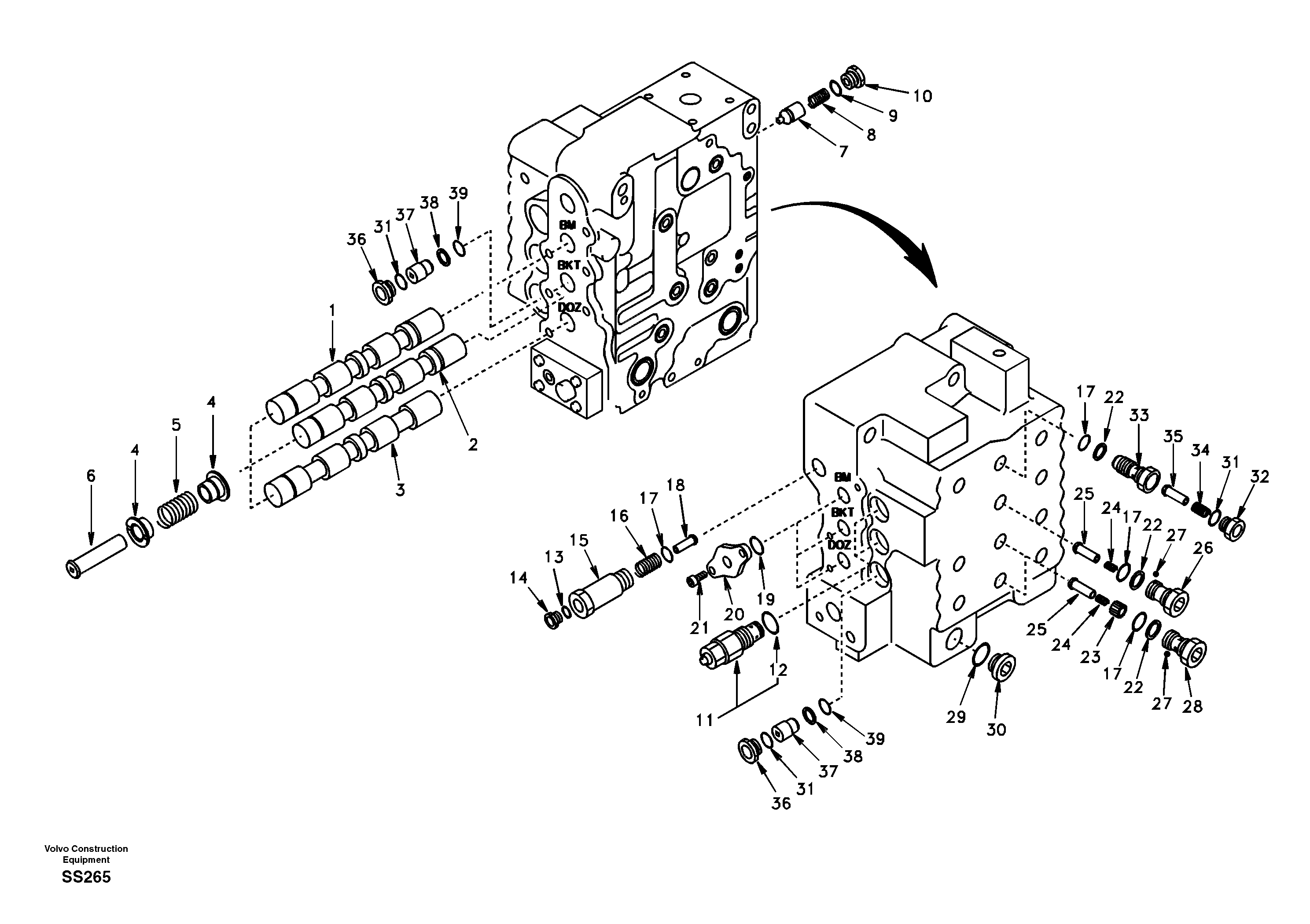 Схема запчастей Volvo EW130 - 58700 Main control valve, boom and bucket and travel Rh EW130