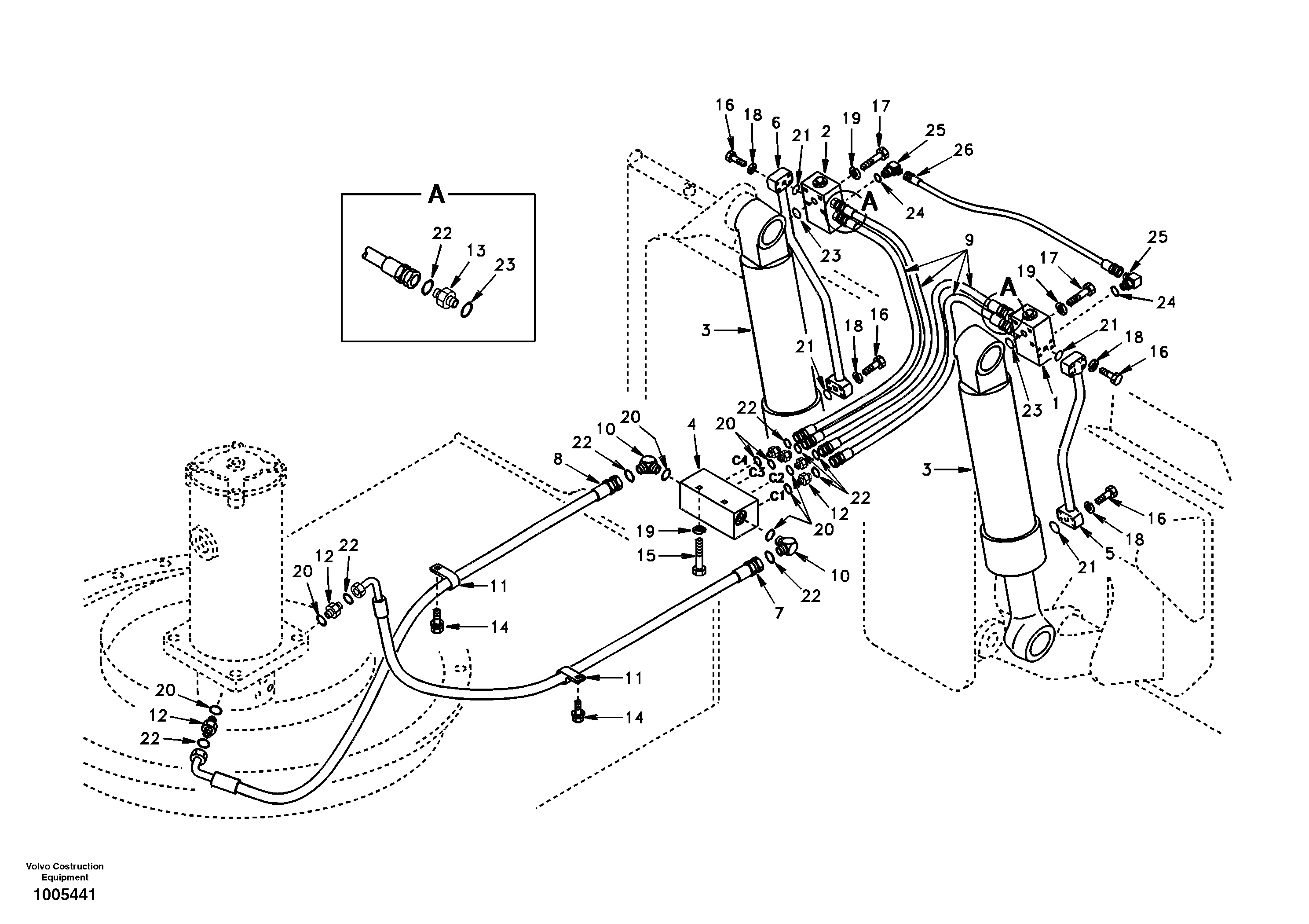 Схема запчастей Volvo EW130 - 72276 Working hydraulic, rear dozer blade EW130