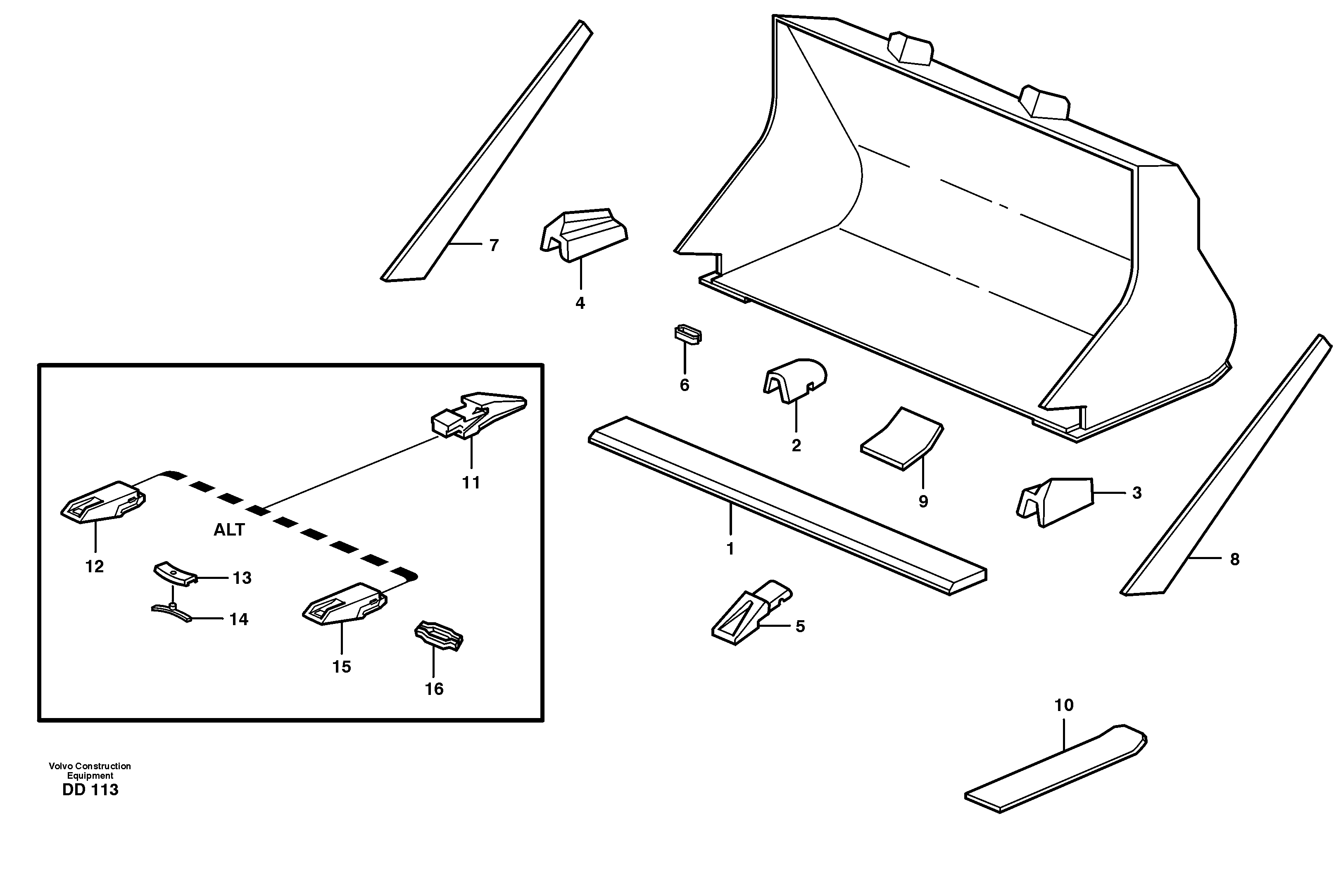 Схема запчастей Volvo EW130 - 17878 Bucket, straight with teeth ATTACHMENTS ATTACHMENTS BUCKETS