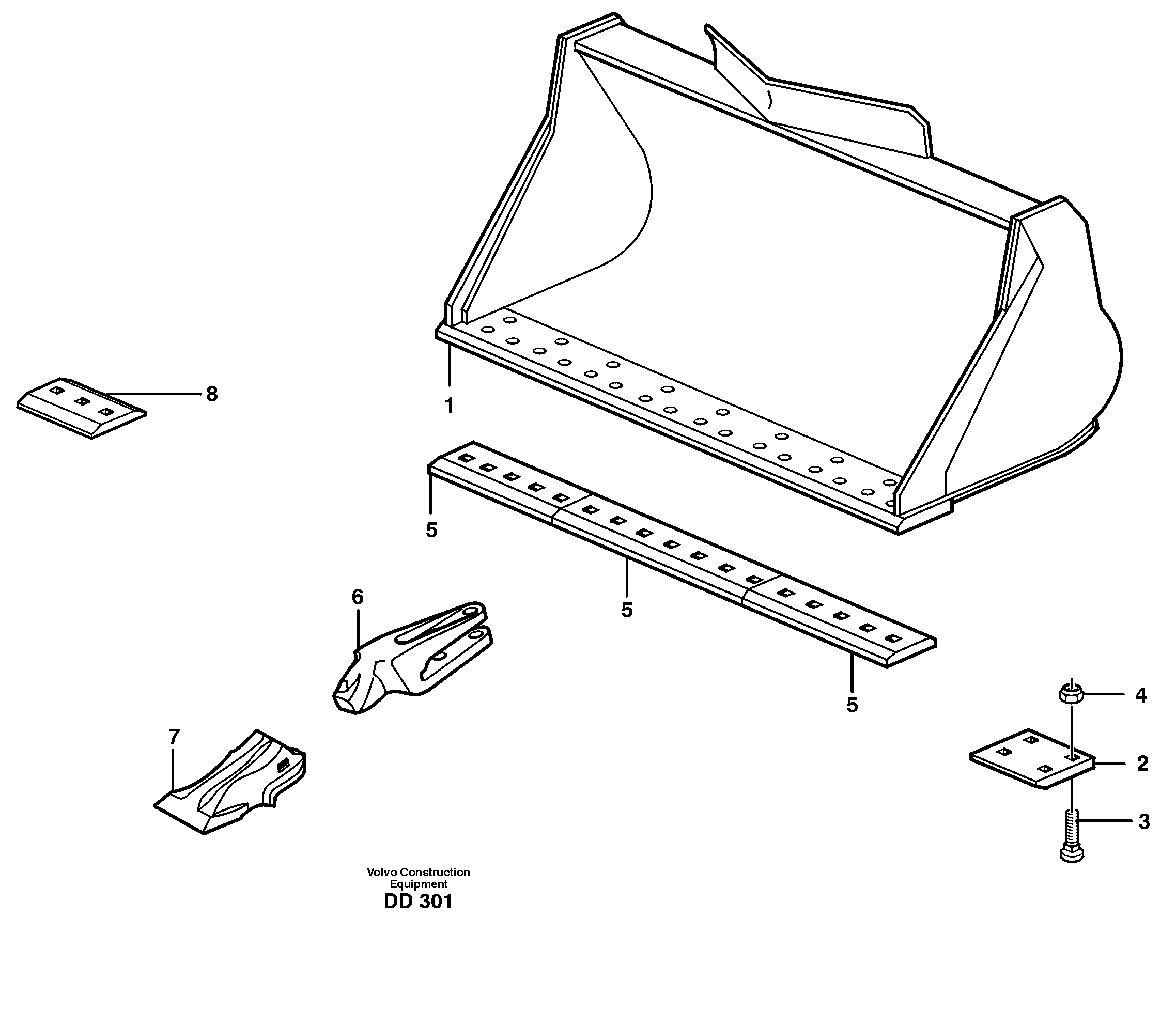 Схема запчастей Volvo EW130 - 80688 Bucket, straight lip, alt. edge savers or teeth ATTACHMENTS ATTACHMENTS BUCKETS