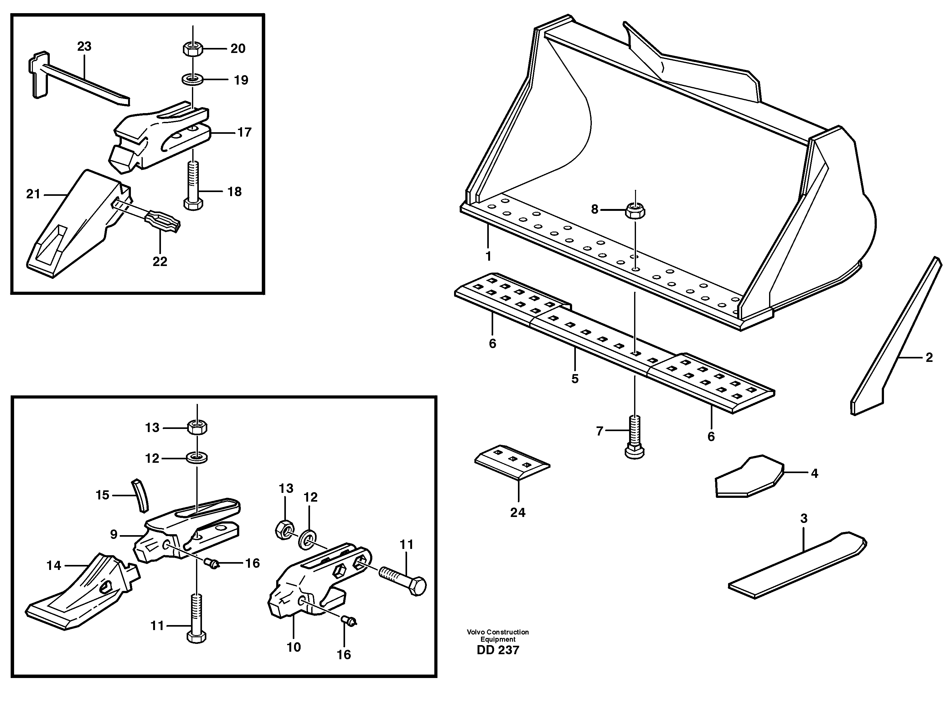 Схема запчастей Volvo EW130 - 81248 Bucket, straight lip, alt. edge savers or teeth ATTACHMENTS ATTACHMENTS BUCKETS