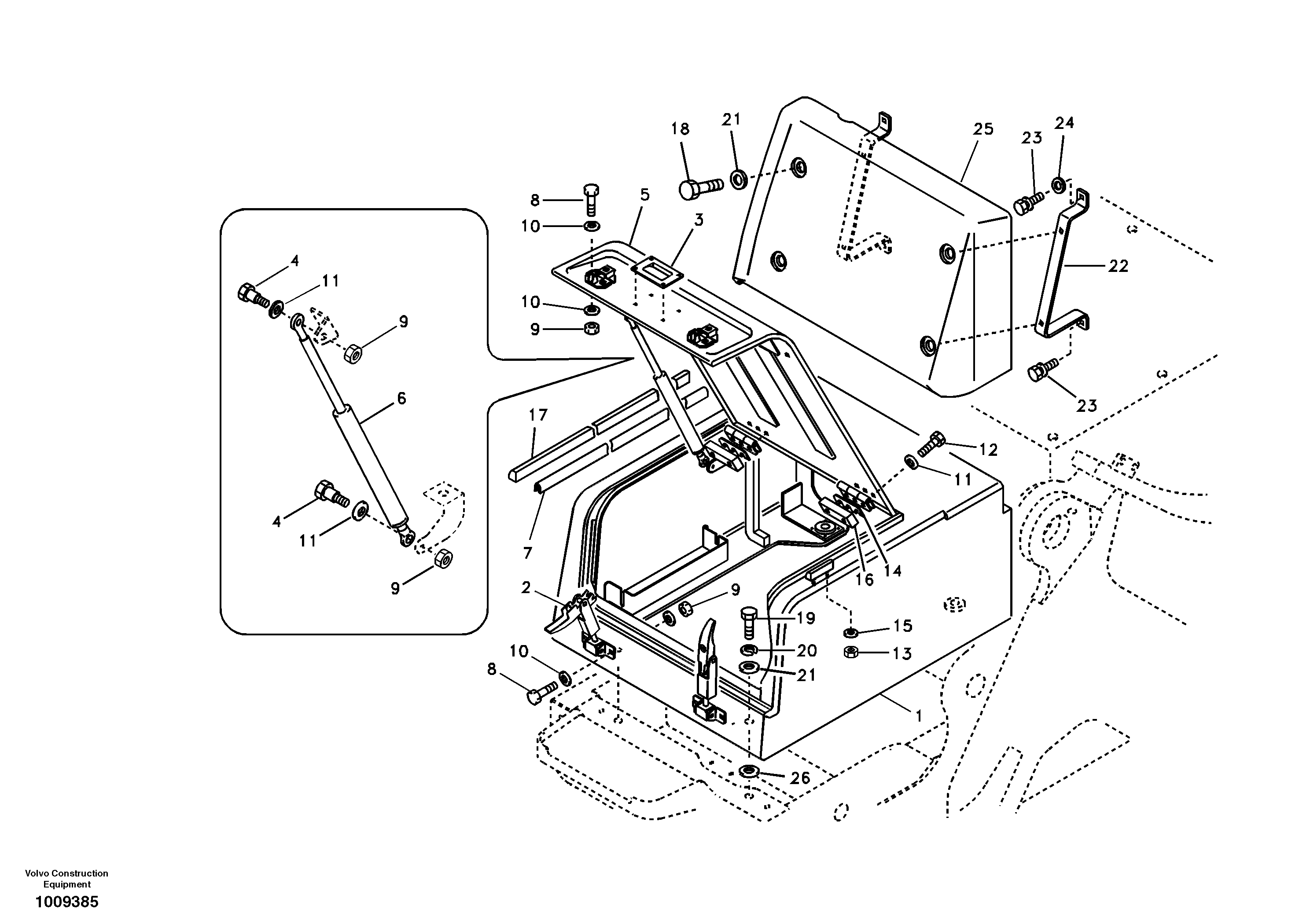 Схема запчастей Volvo EC140B - 55422 Tool box, cowl EC140B