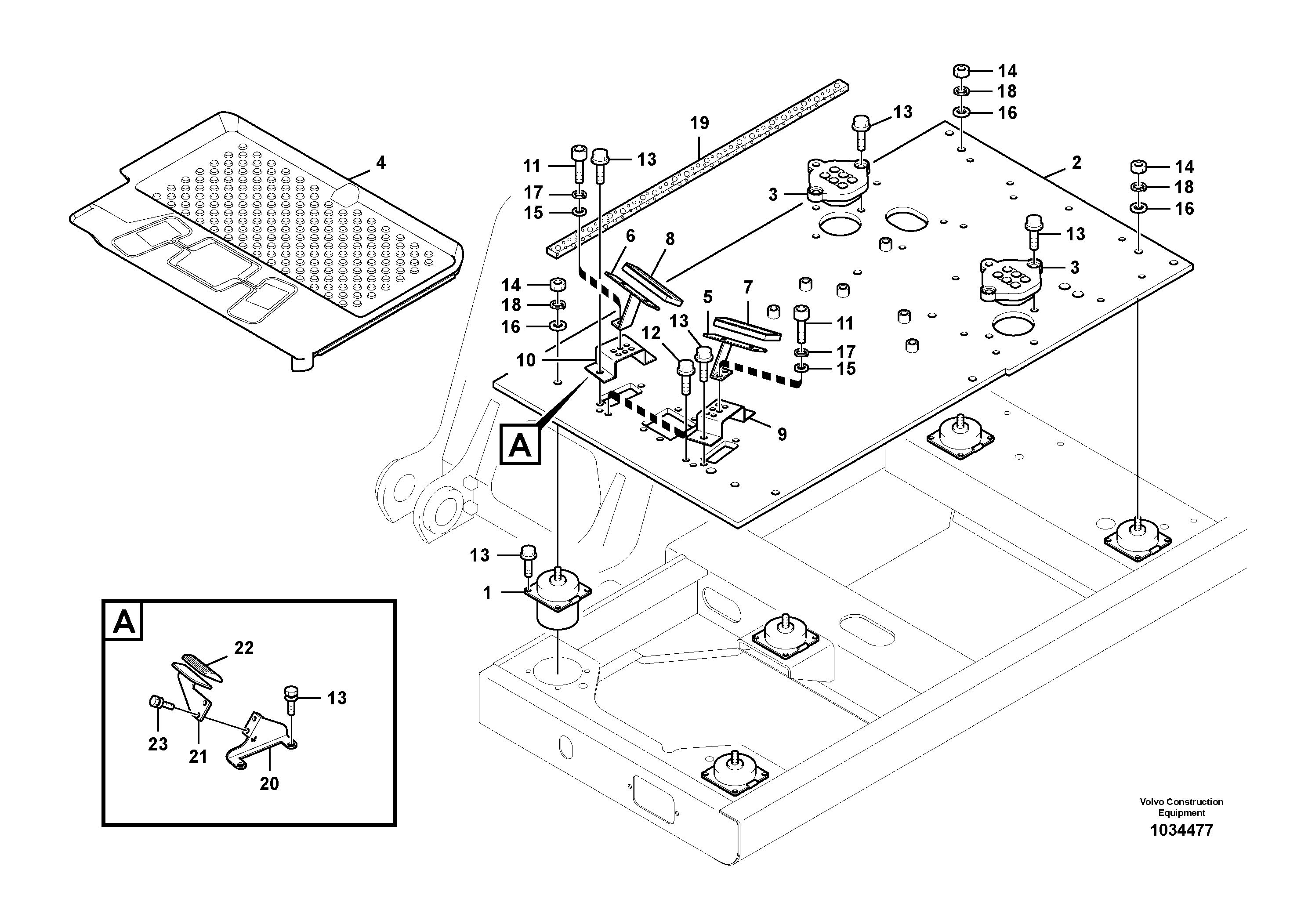 Схема запчастей Volvo EC140B - 36190 Cabin floor EC140B