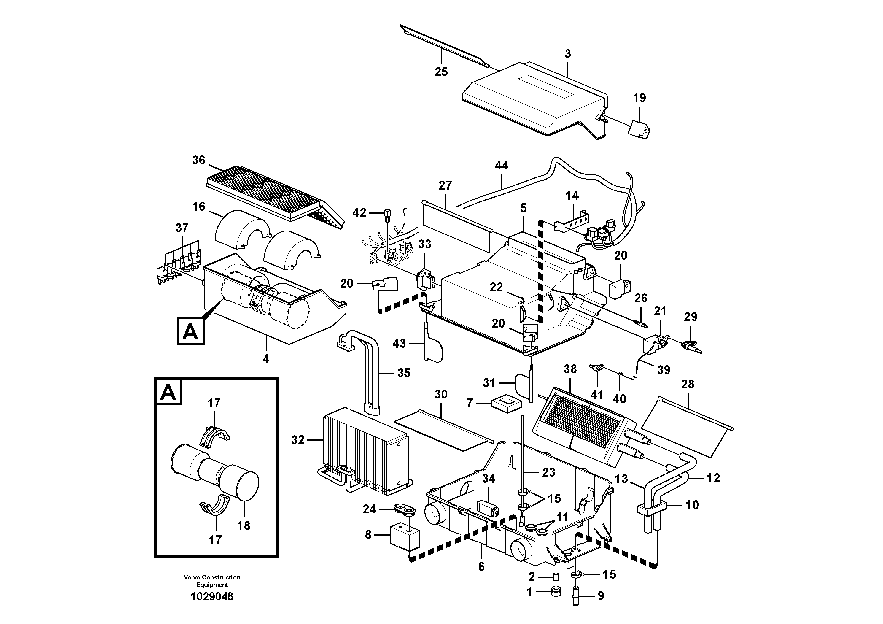 Схема запчастей Volvo EC140B - 61242 Air conditioning unit, cooling and heater EC140B