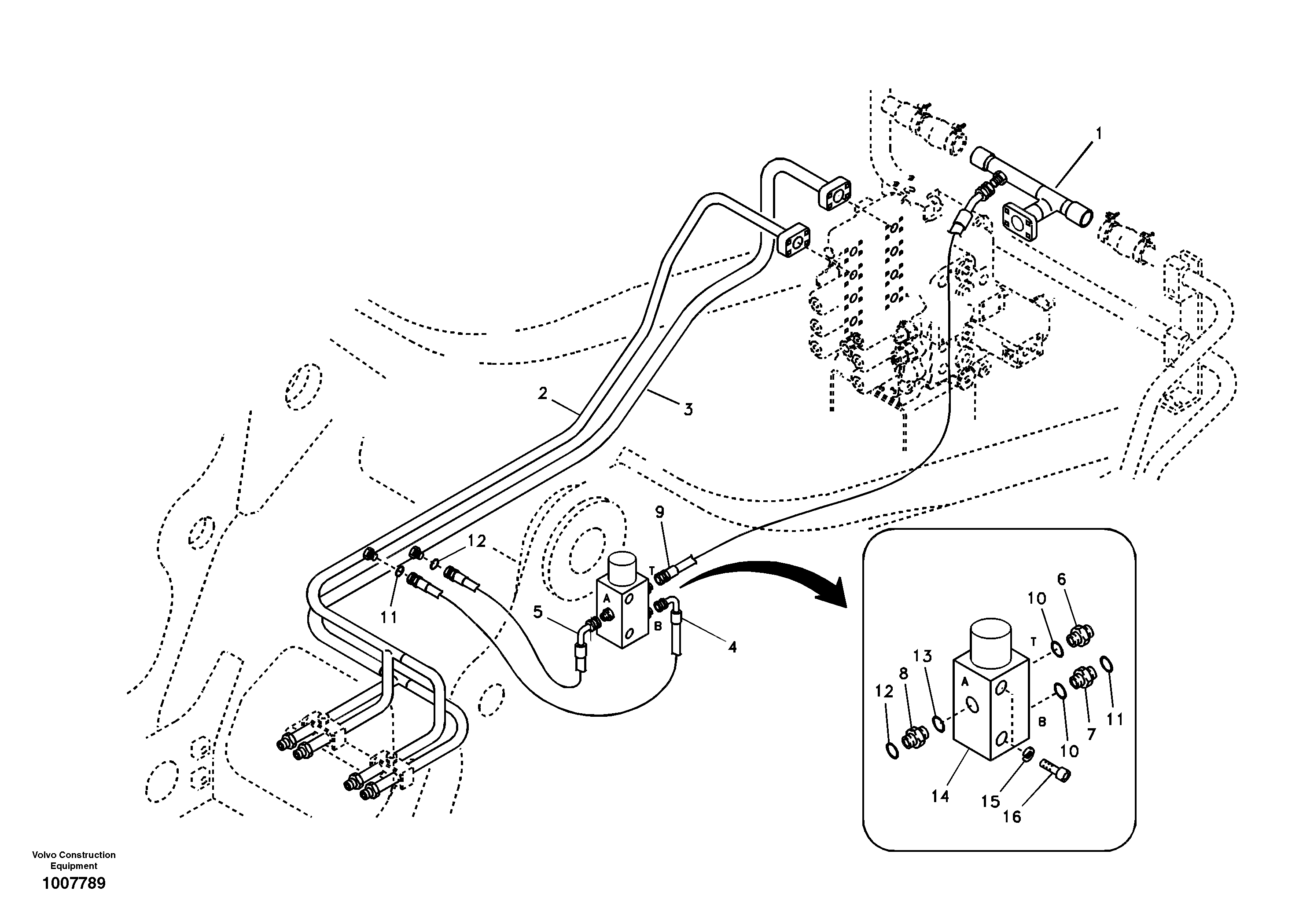 Схема запчастей Volvo EC140B - 30131 Hydraulic system, control valve to boom and swing EC140B