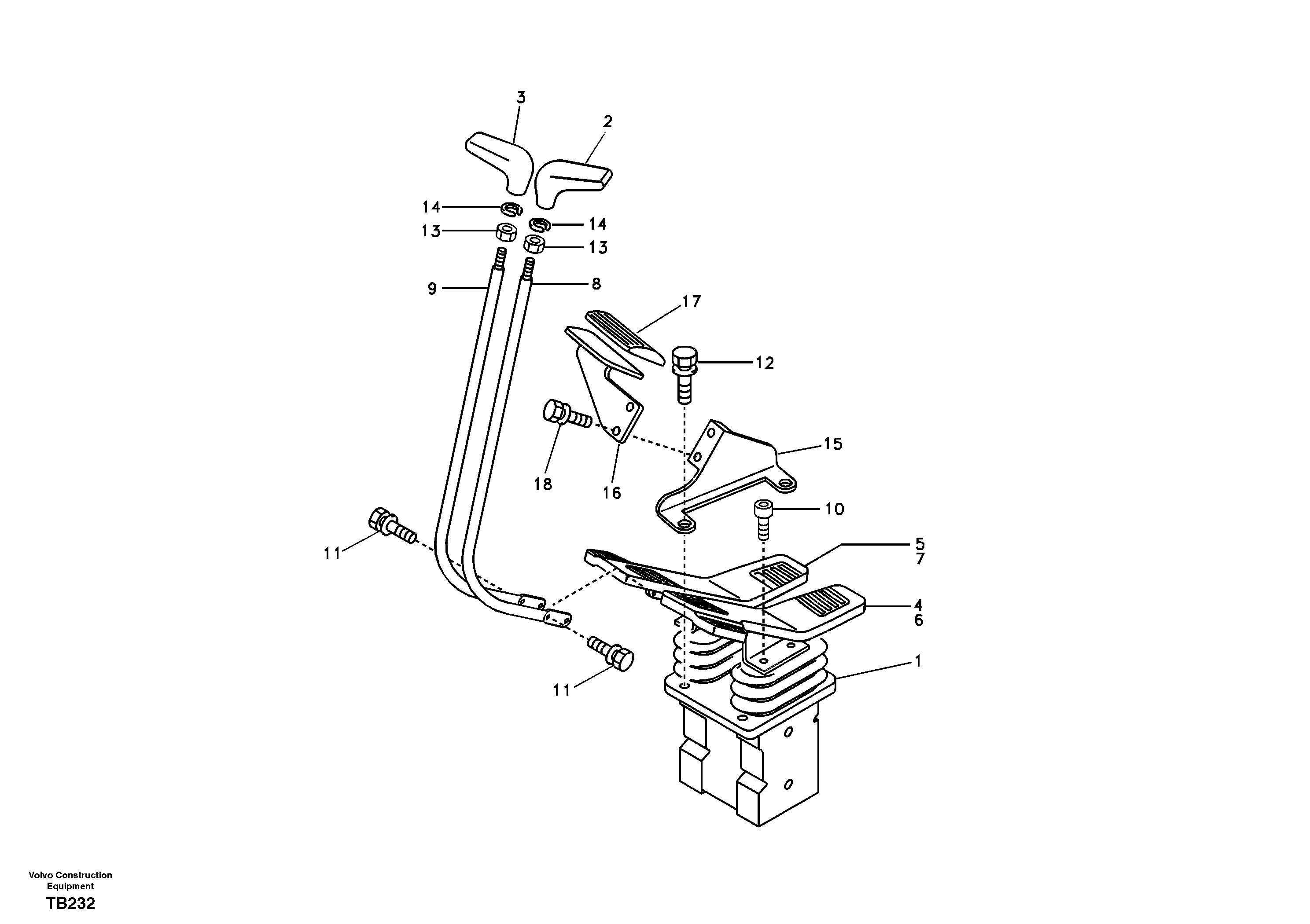 Схема запчастей Volvo EC140B - 46526 Remote control valve pedal with fitting parts EC140B