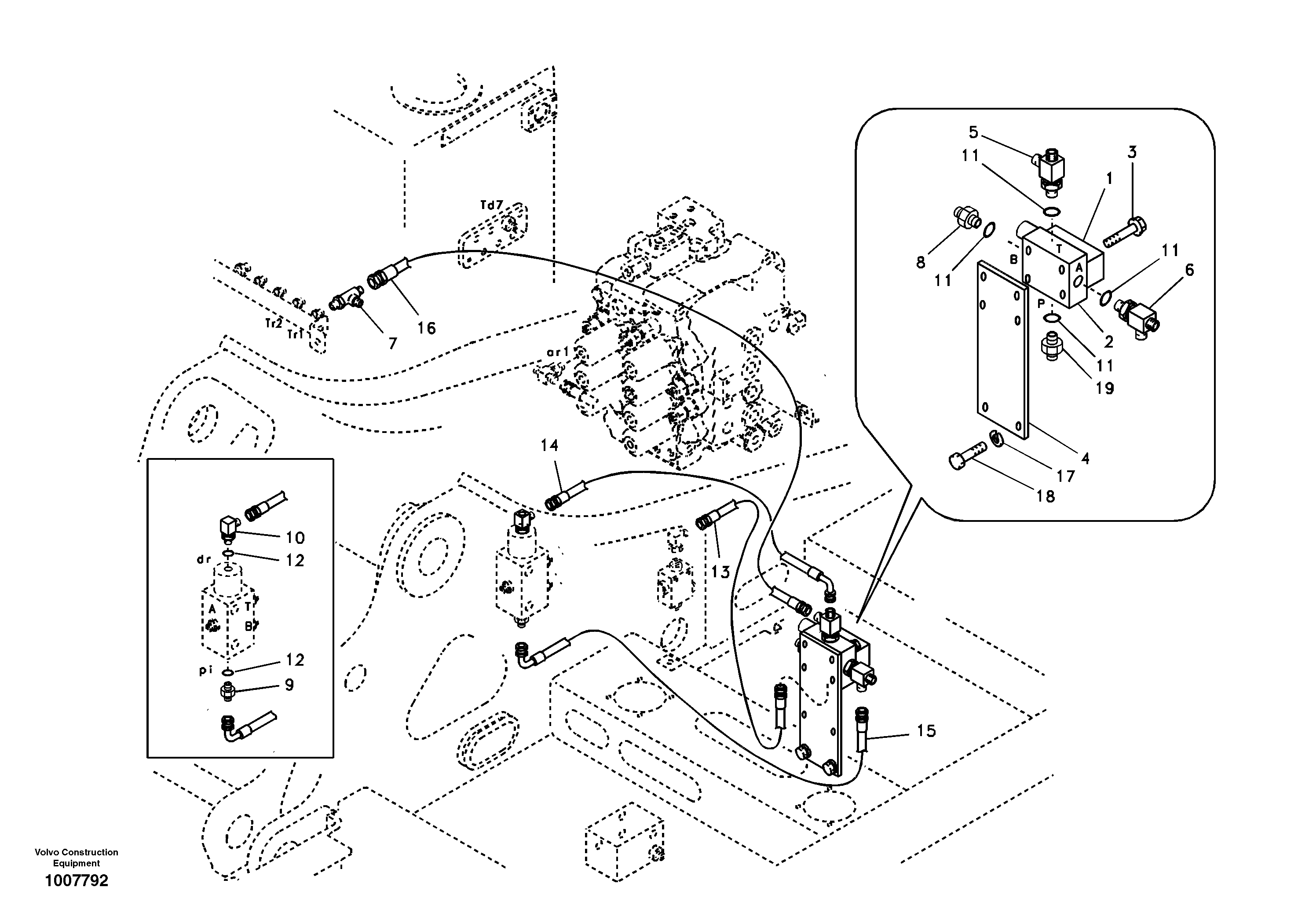 Схема запчастей Volvo EC140B - 72823 Servo system, control valve to solenoid valve EC140B