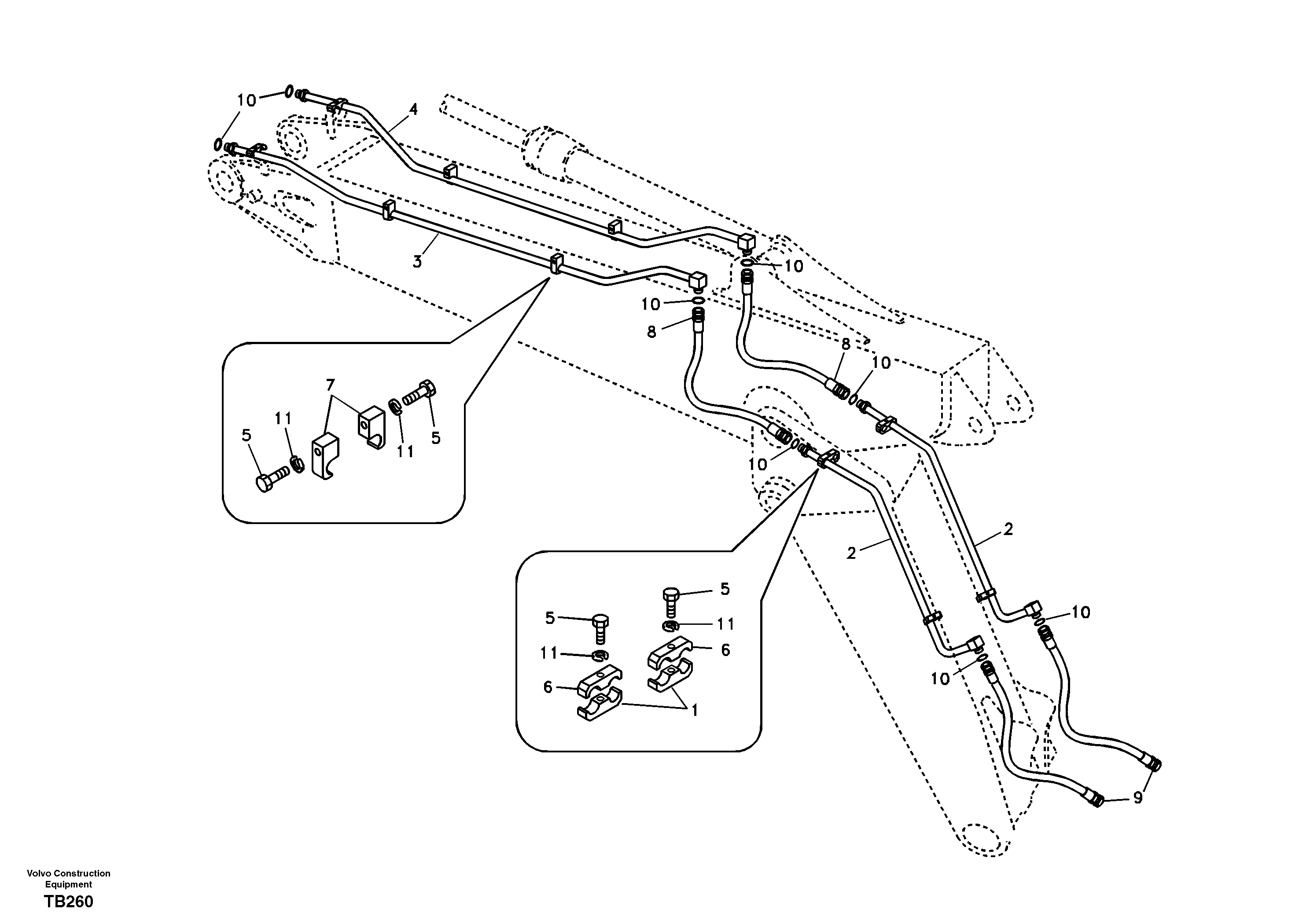 Схема запчастей Volvo EC140B - 19455 Working hydraulic, hammer and shear for adjustable boom EC140B