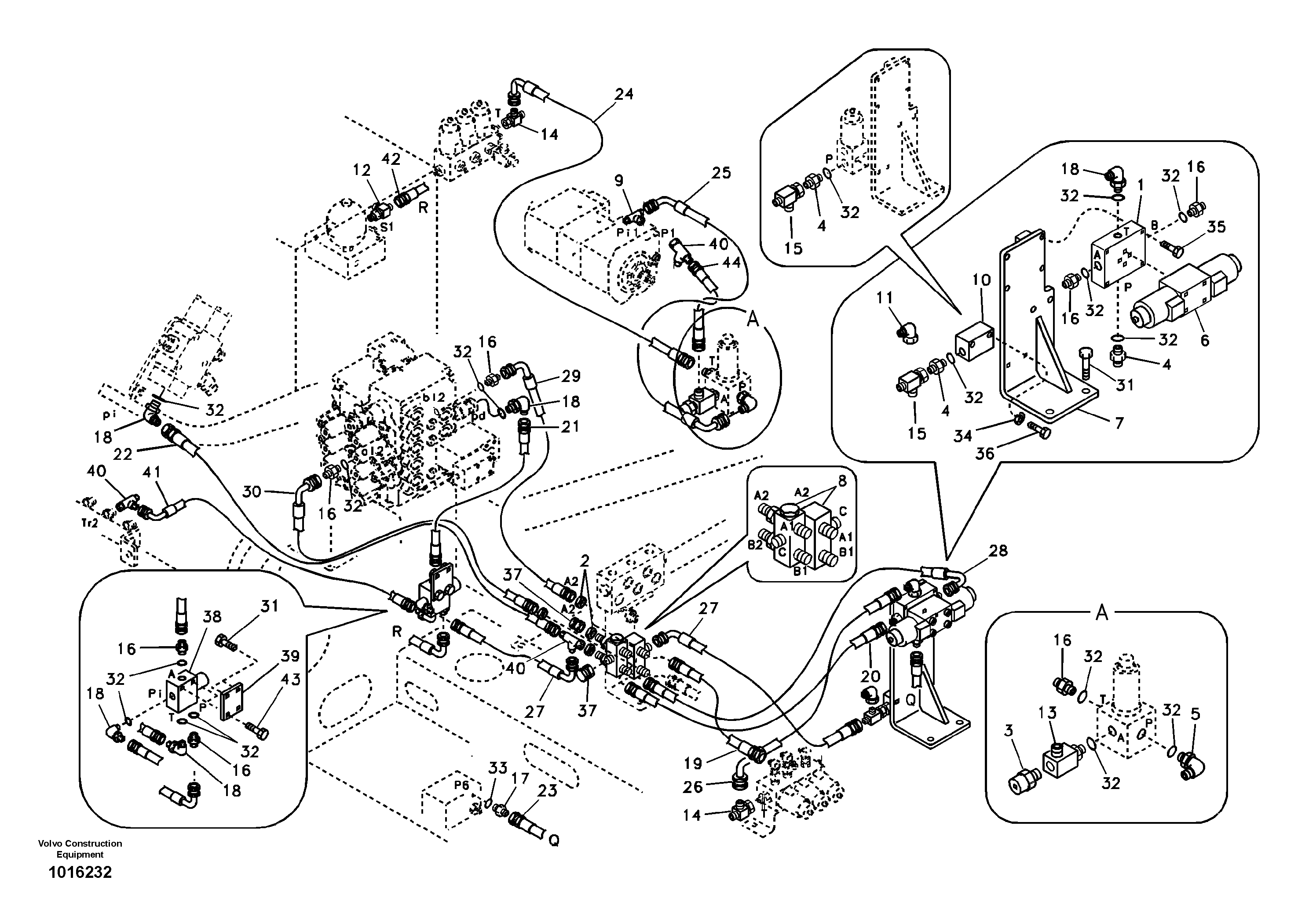 Схема запчастей Volvo EC140B - 97132 Working hydraulic, hammer and shear for 1st pump flow EC140B