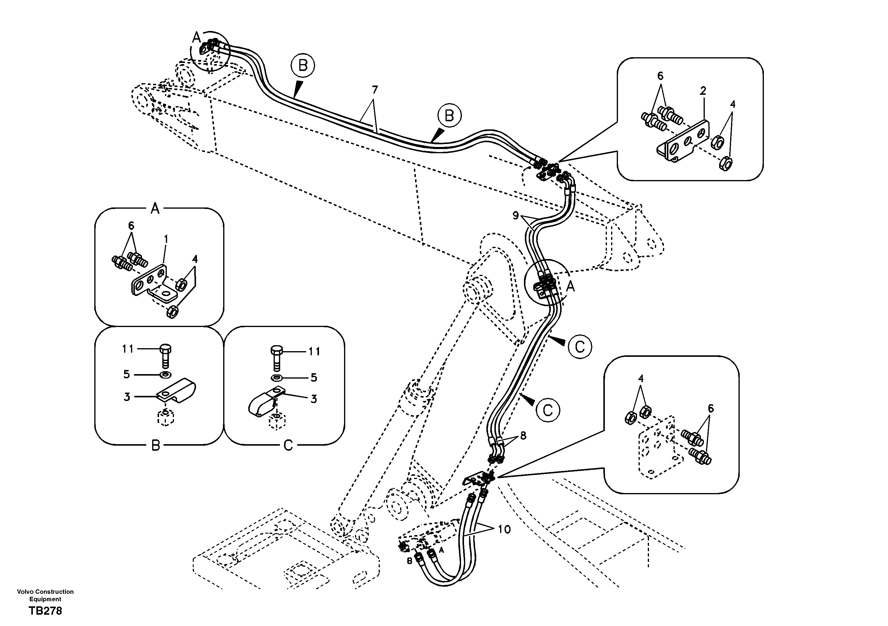 Схема запчастей Volvo EC140B - 46846 Working hydraulic, slope and rotator on adjustable boom EC140B