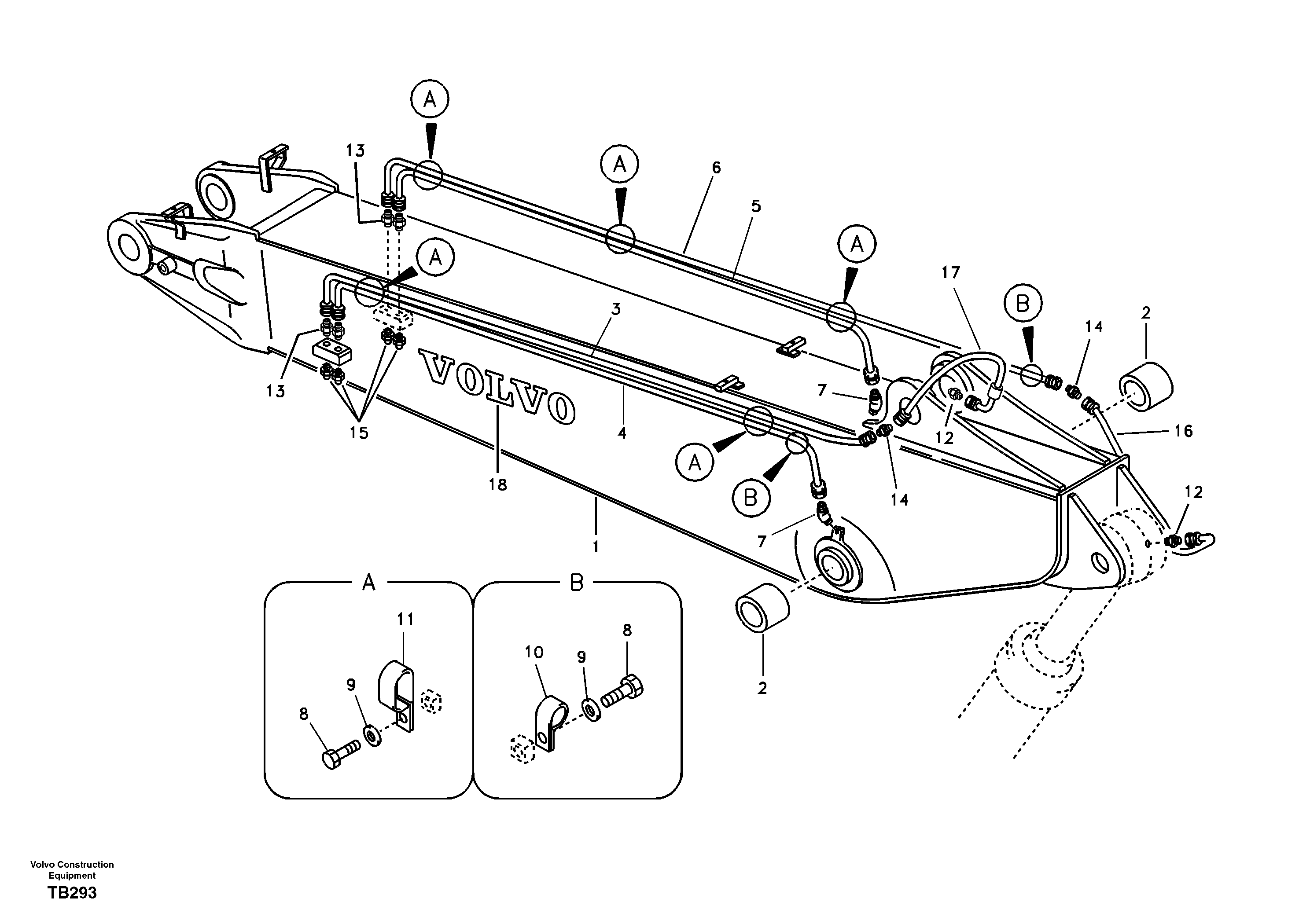 Схема запчастей Volvo EC140B - 63871 Boom and grease piping, adjustable 2nd EC140B