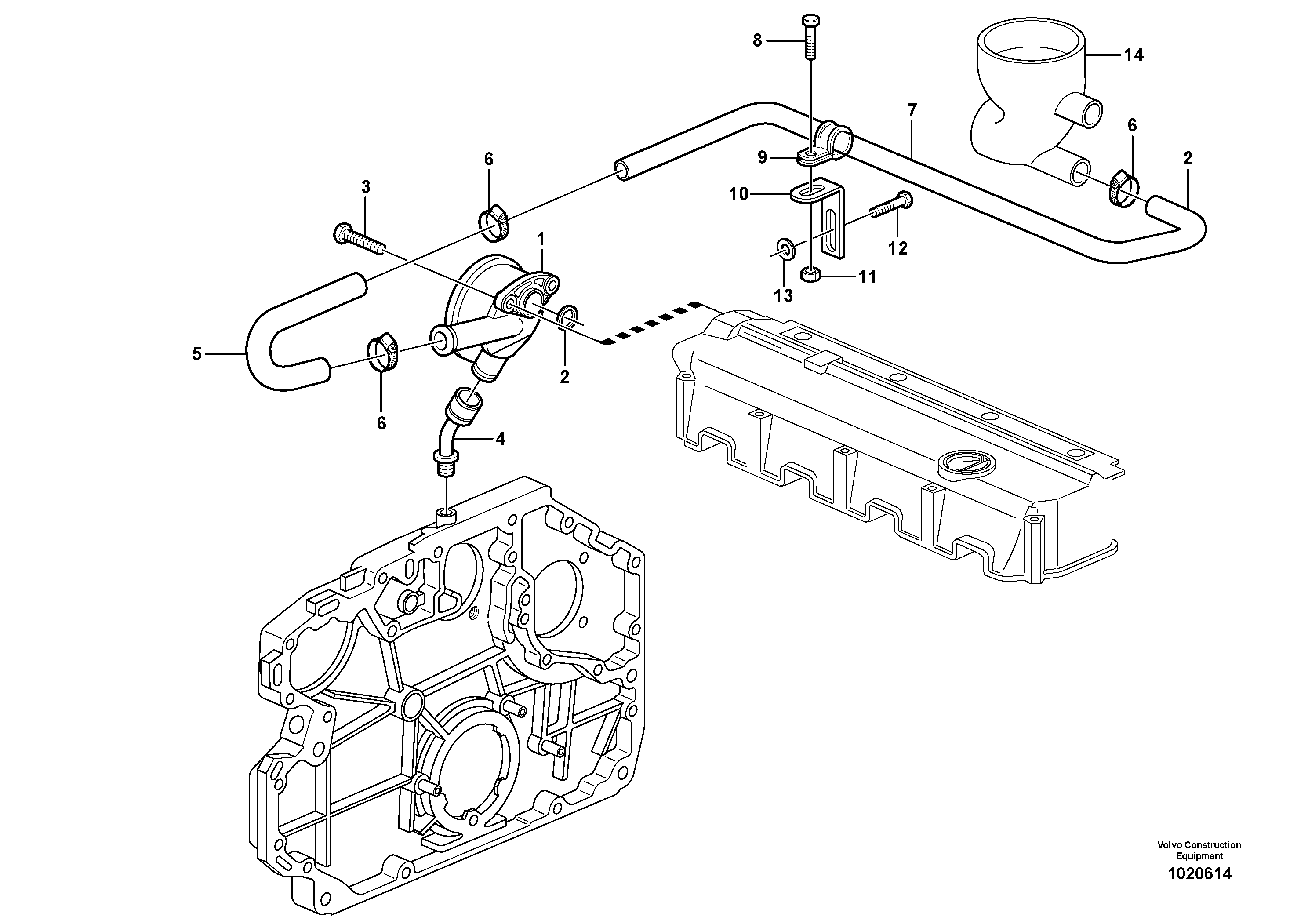 Схема запчастей Volvo EC140B - 17627 Crankcase ventilation EC140B