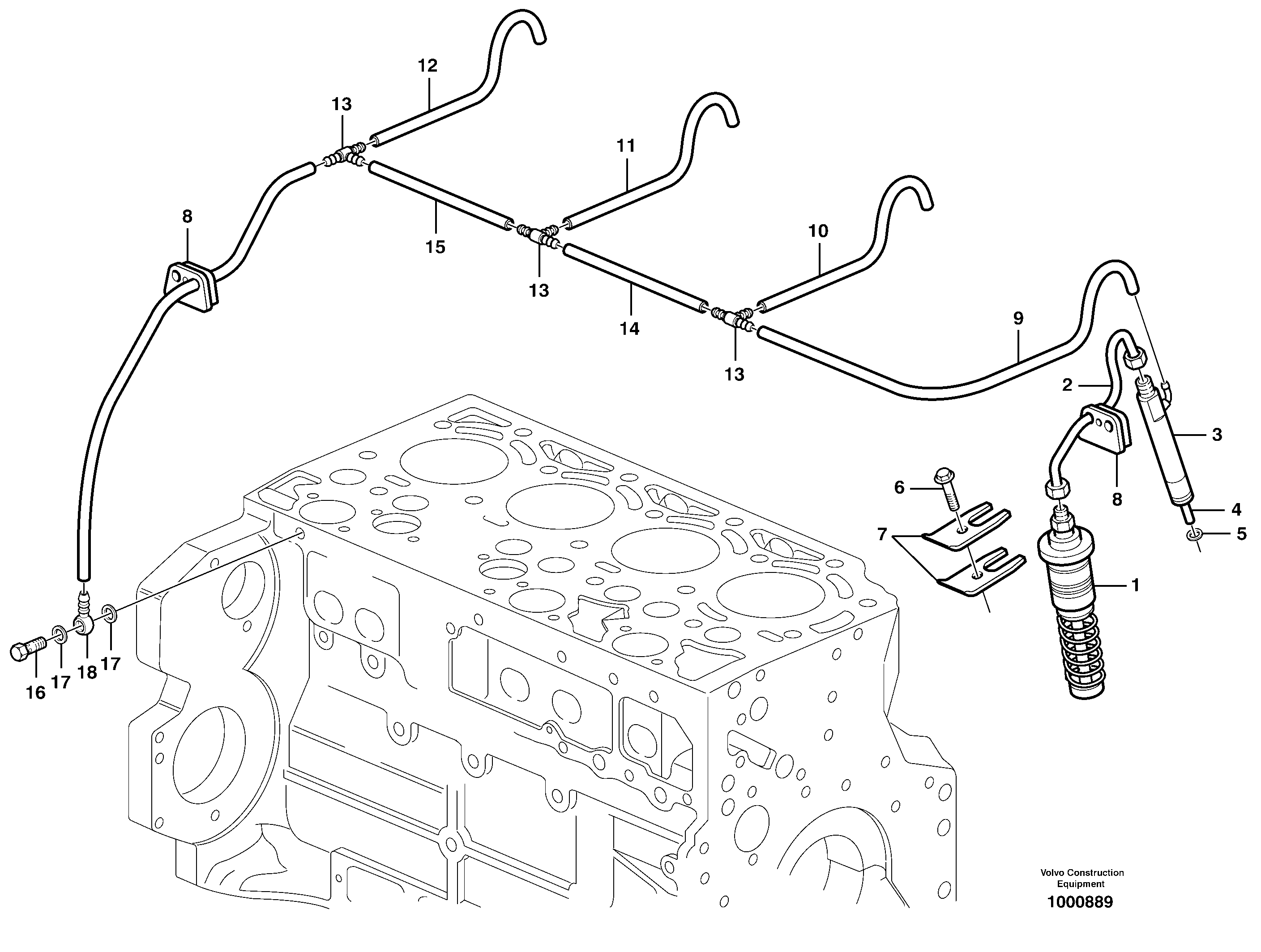 Схема запчастей Volvo EC140B - 46295 Fuel lines and injectors EC140B