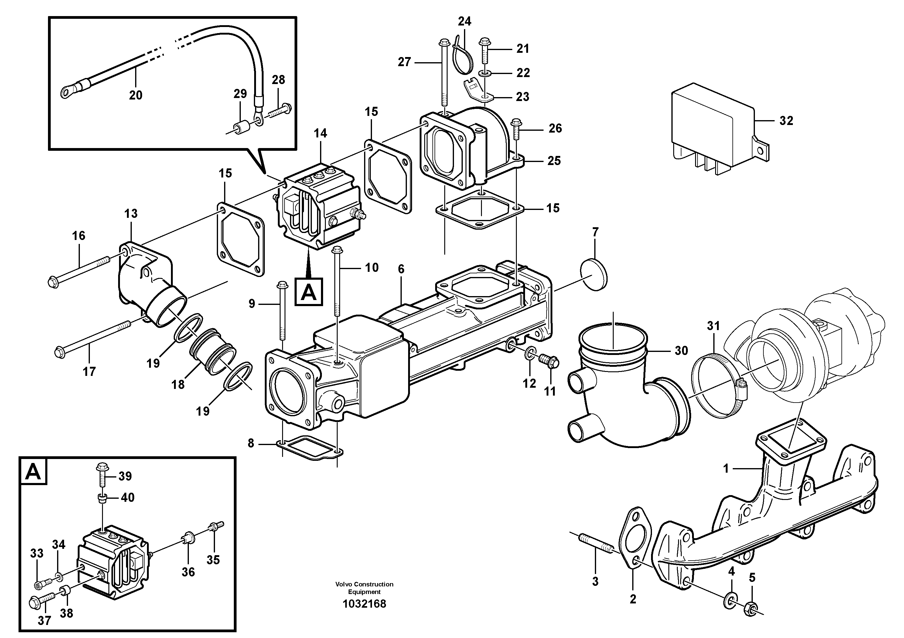 Схема запчастей Volvo EC140B - 36970 Inlet manifold and exhaust manifold EC140B