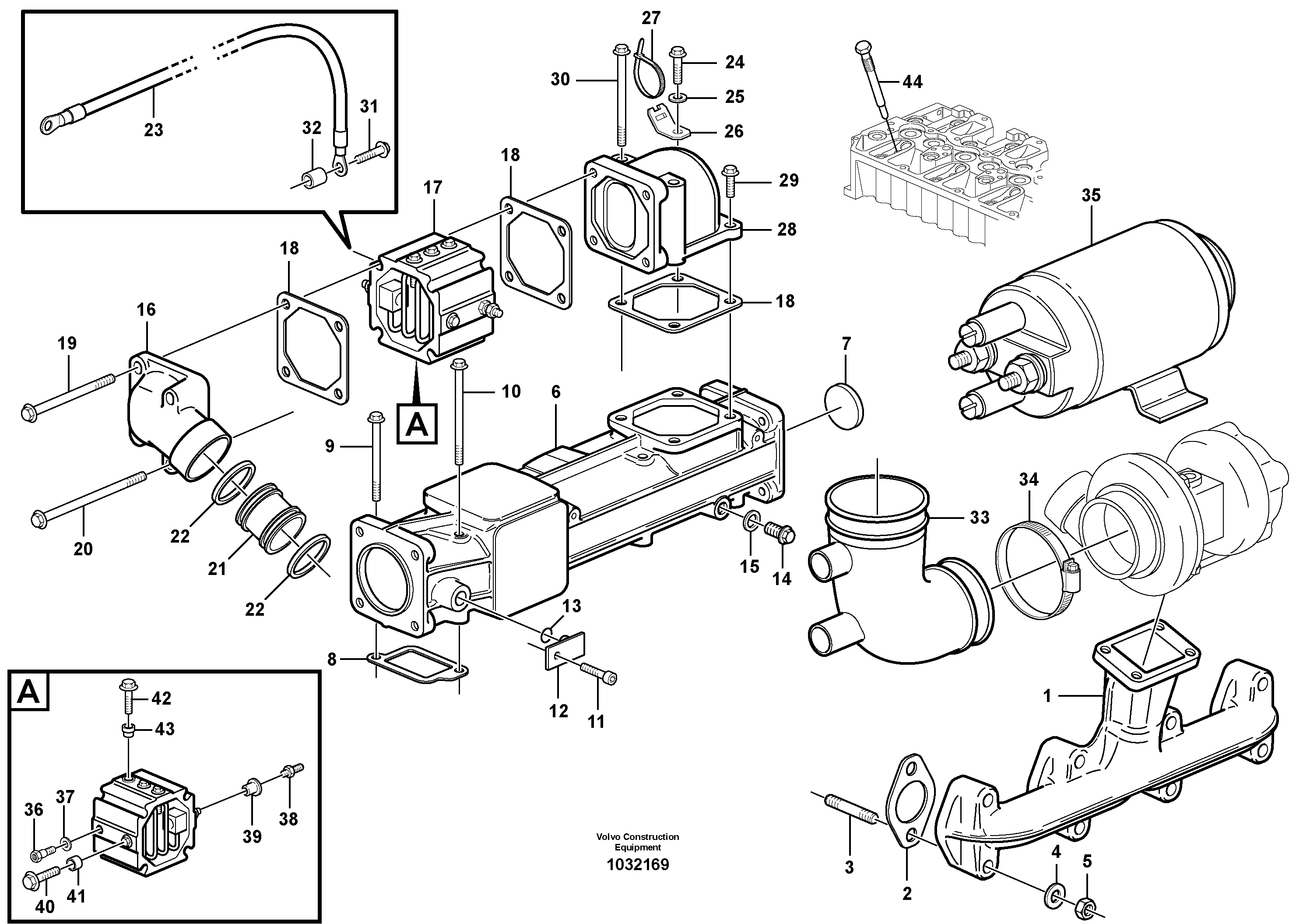 Схема запчастей Volvo EC140B - 36971 Inlet manifold and exhaust manifold EC140B