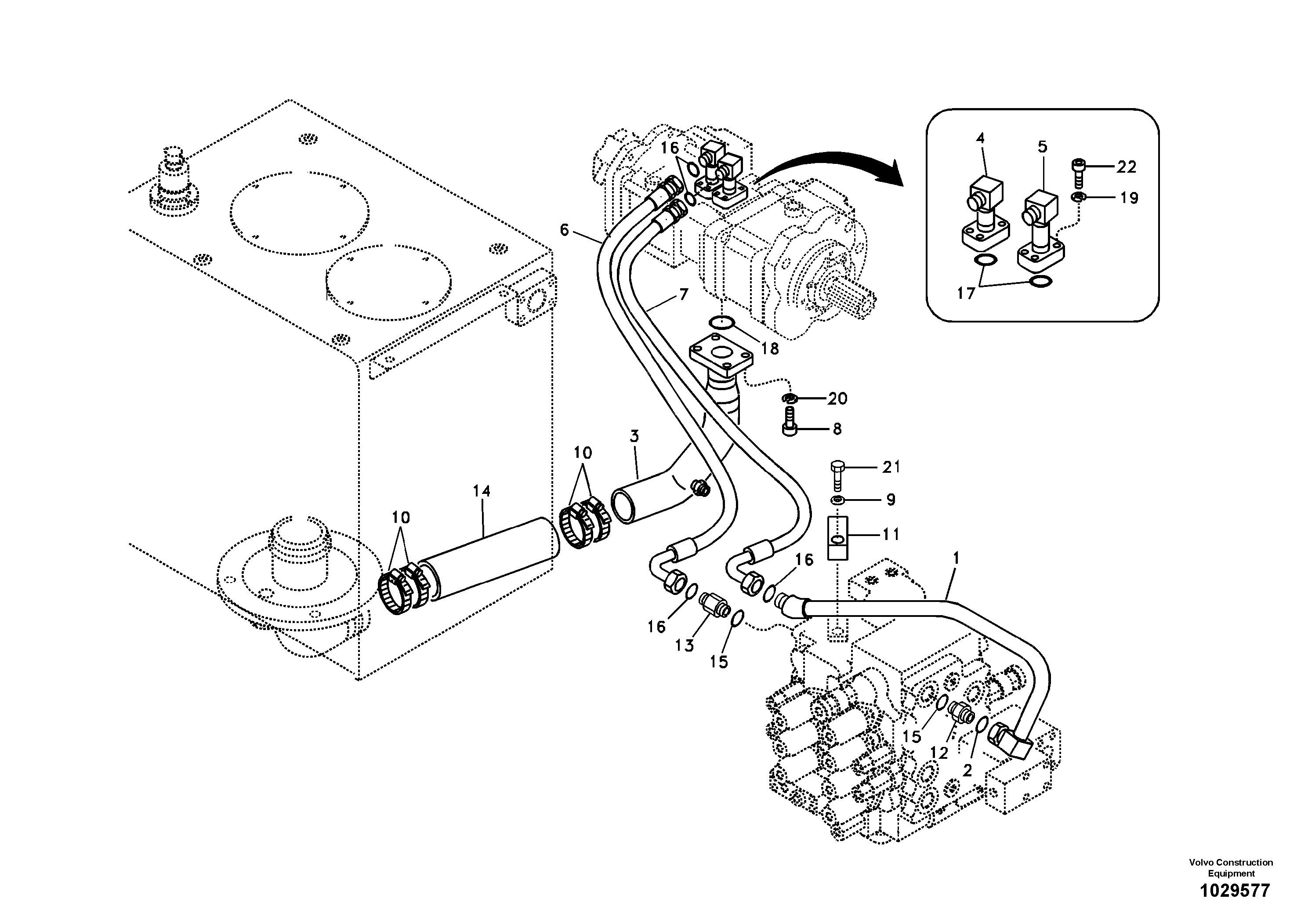 Схема запчастей Volvo EC140B - 86463 Hydraulic system, hydraulic tank to hydraulic pump EC140B PRIME S/N 15001-