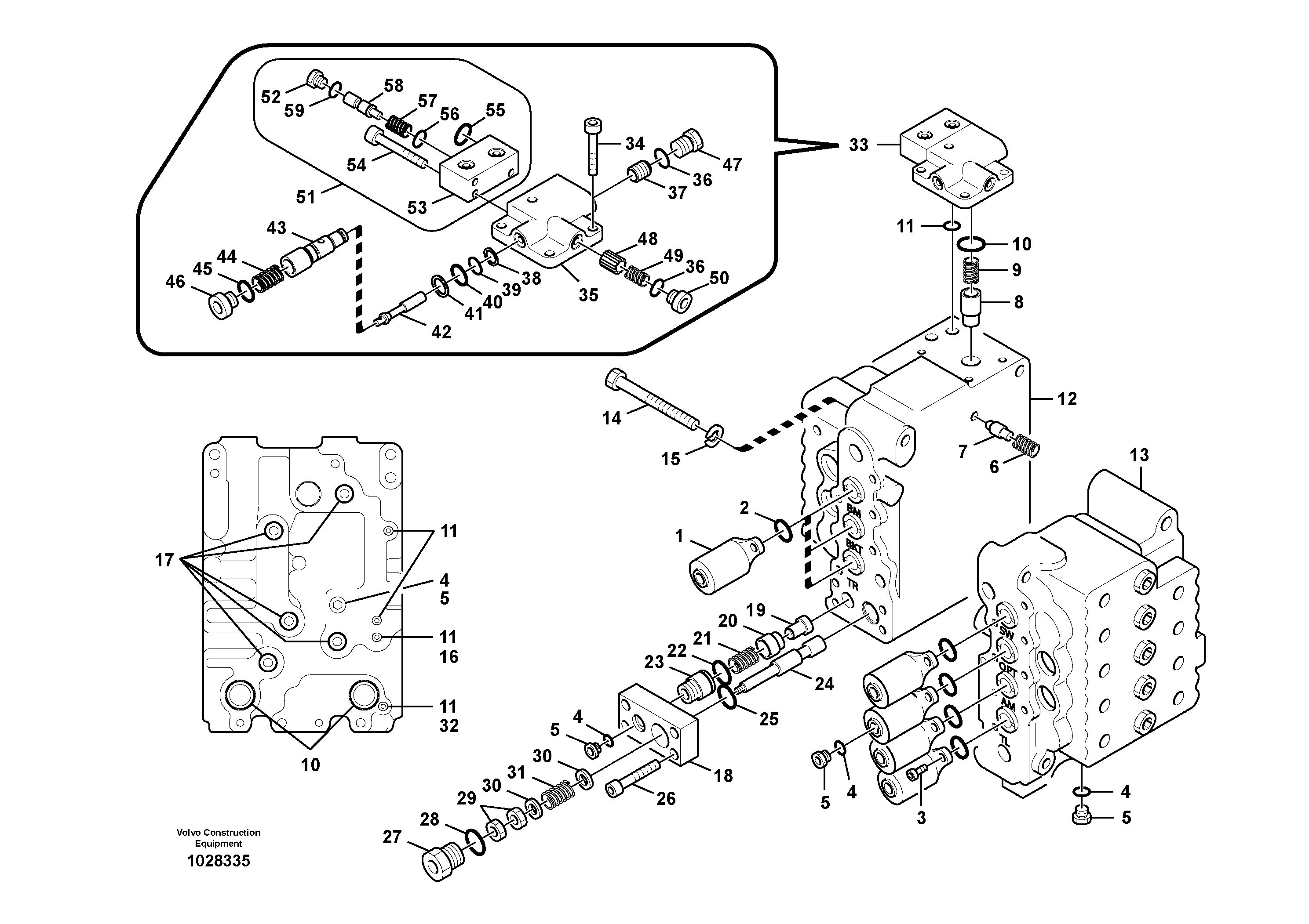 Схема запчастей Volvo EC140B - 91223 Main control valve, relife valve and boom holding EC140B PRIME S/N 15001-
