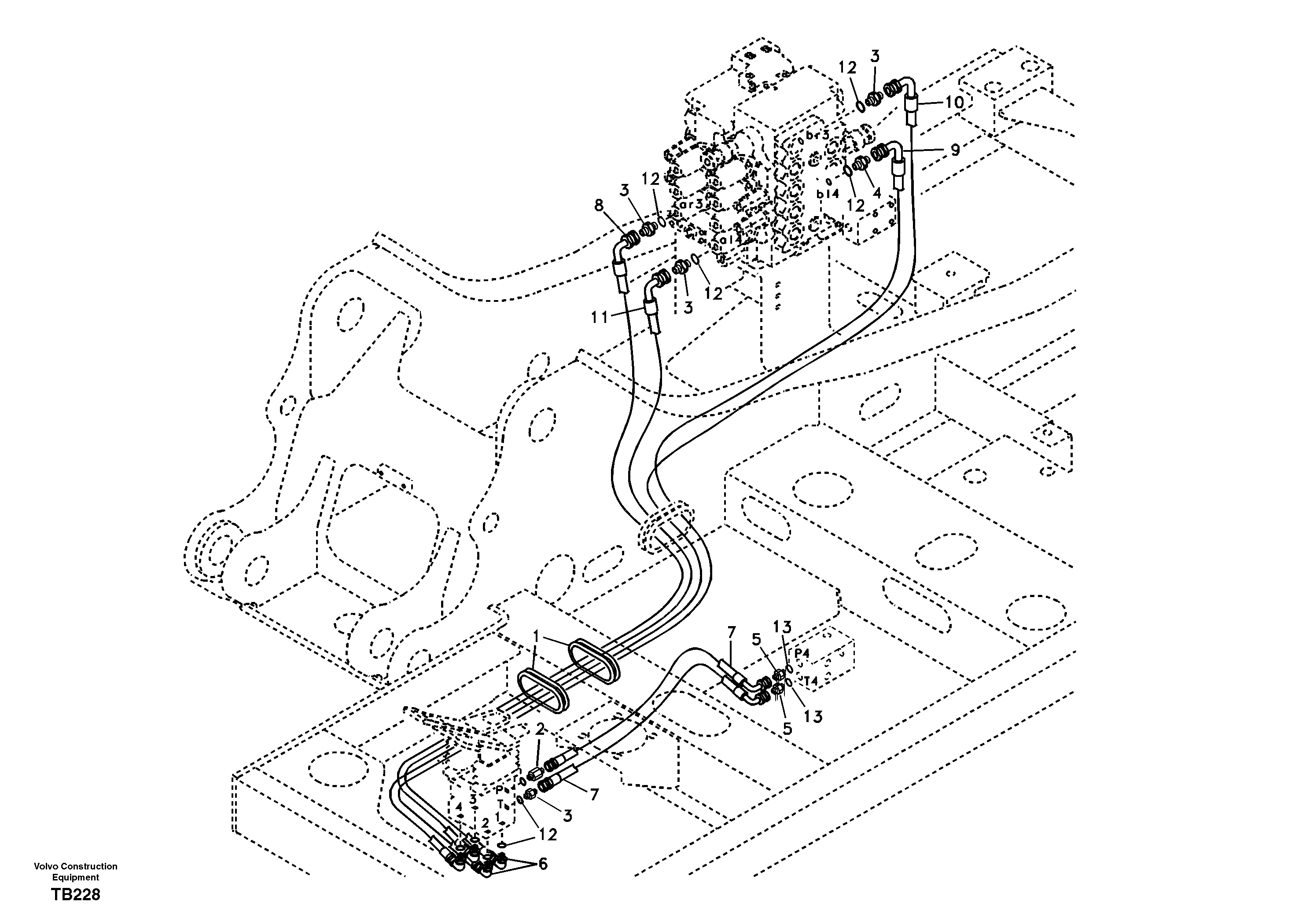 Схема запчастей Volvo EC140B - 93594 Servo system, control valve to remote control valve pedal EC140B PRIME S/N 15001-