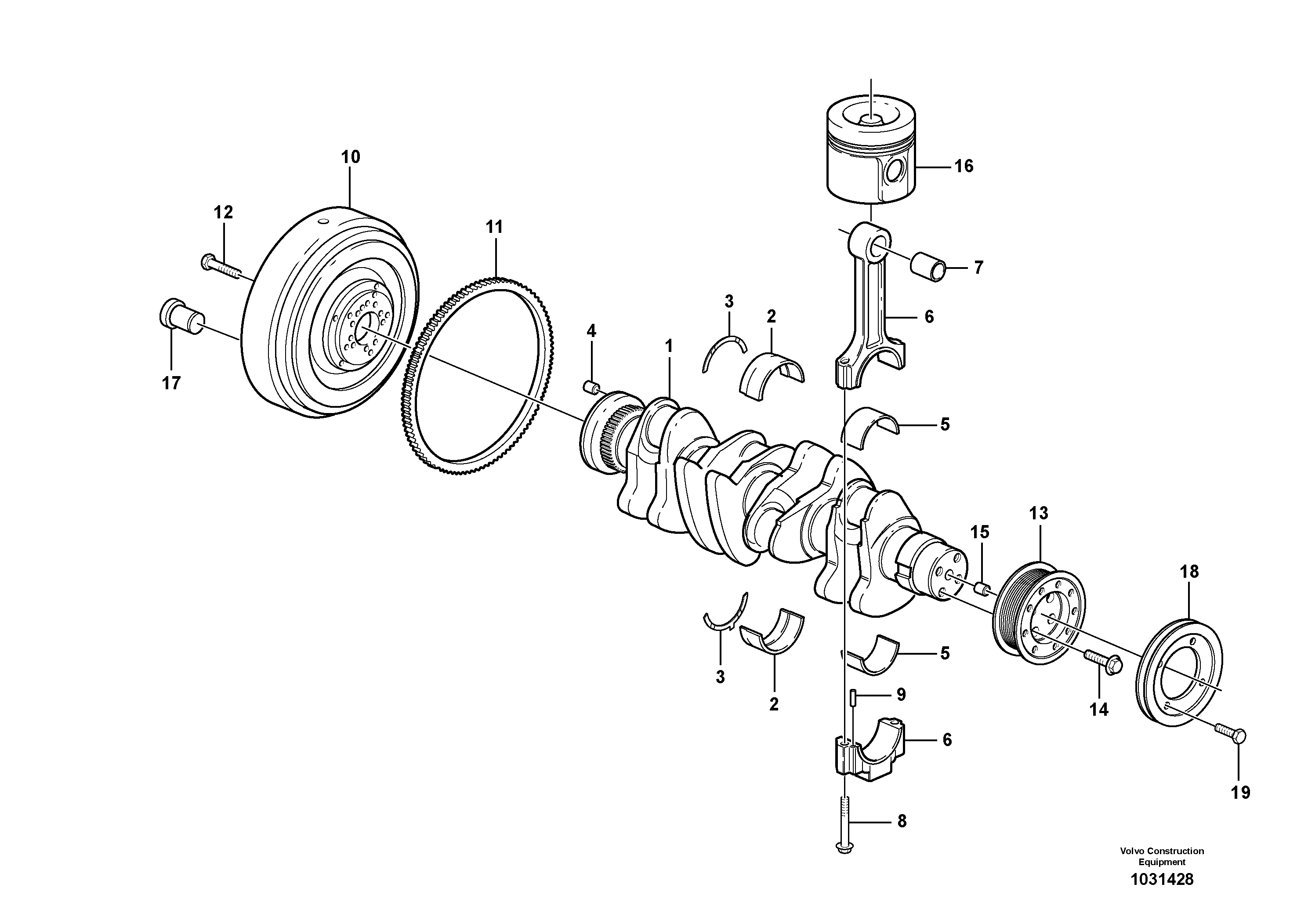 Схема запчастей Volvo EC140B - 95464 Crankshaft and related parts EC140B PRIME S/N 15001-