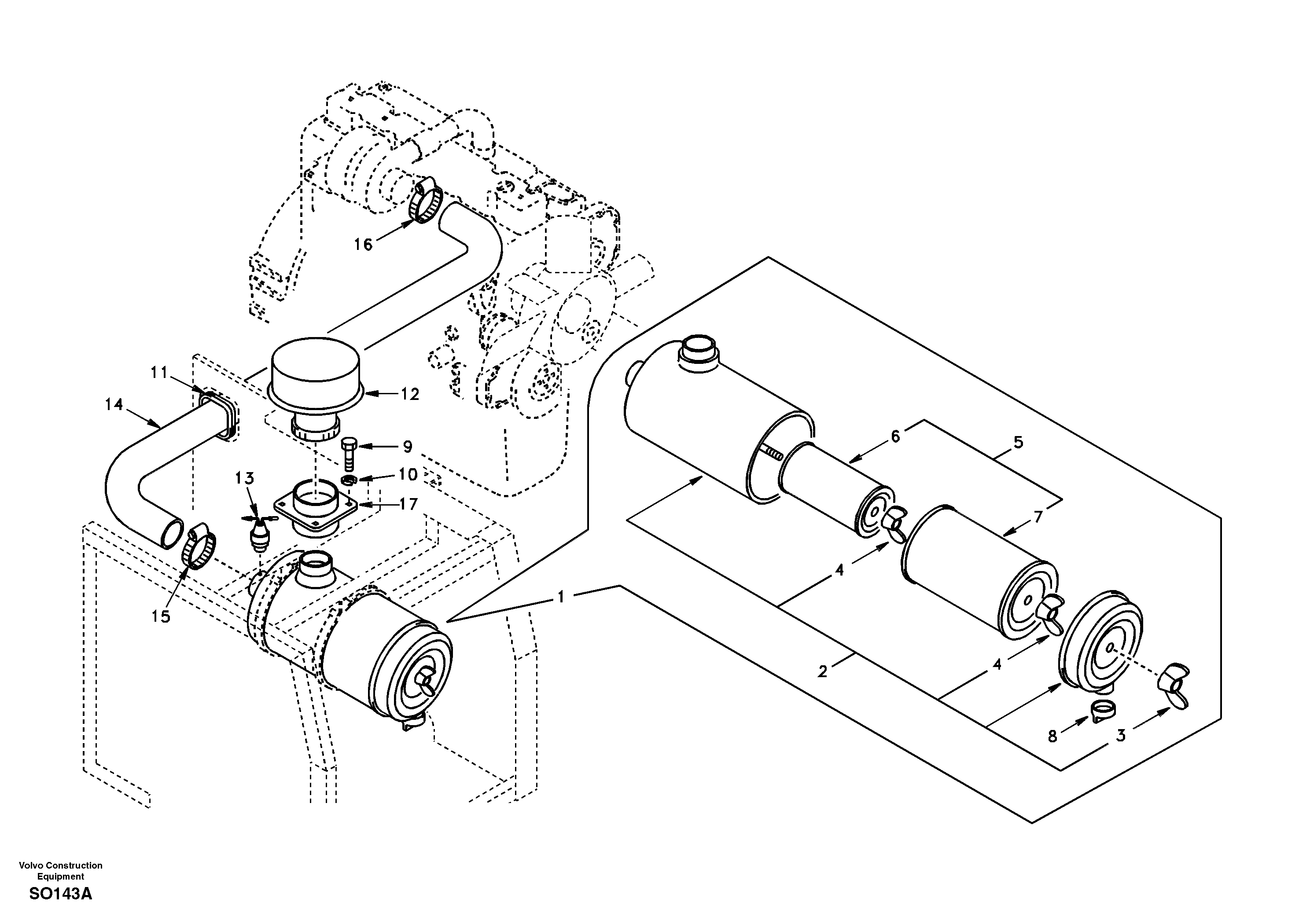 Схема запчастей Volvo EC150 - 34584 Inlet system, pre-cleaner EC150