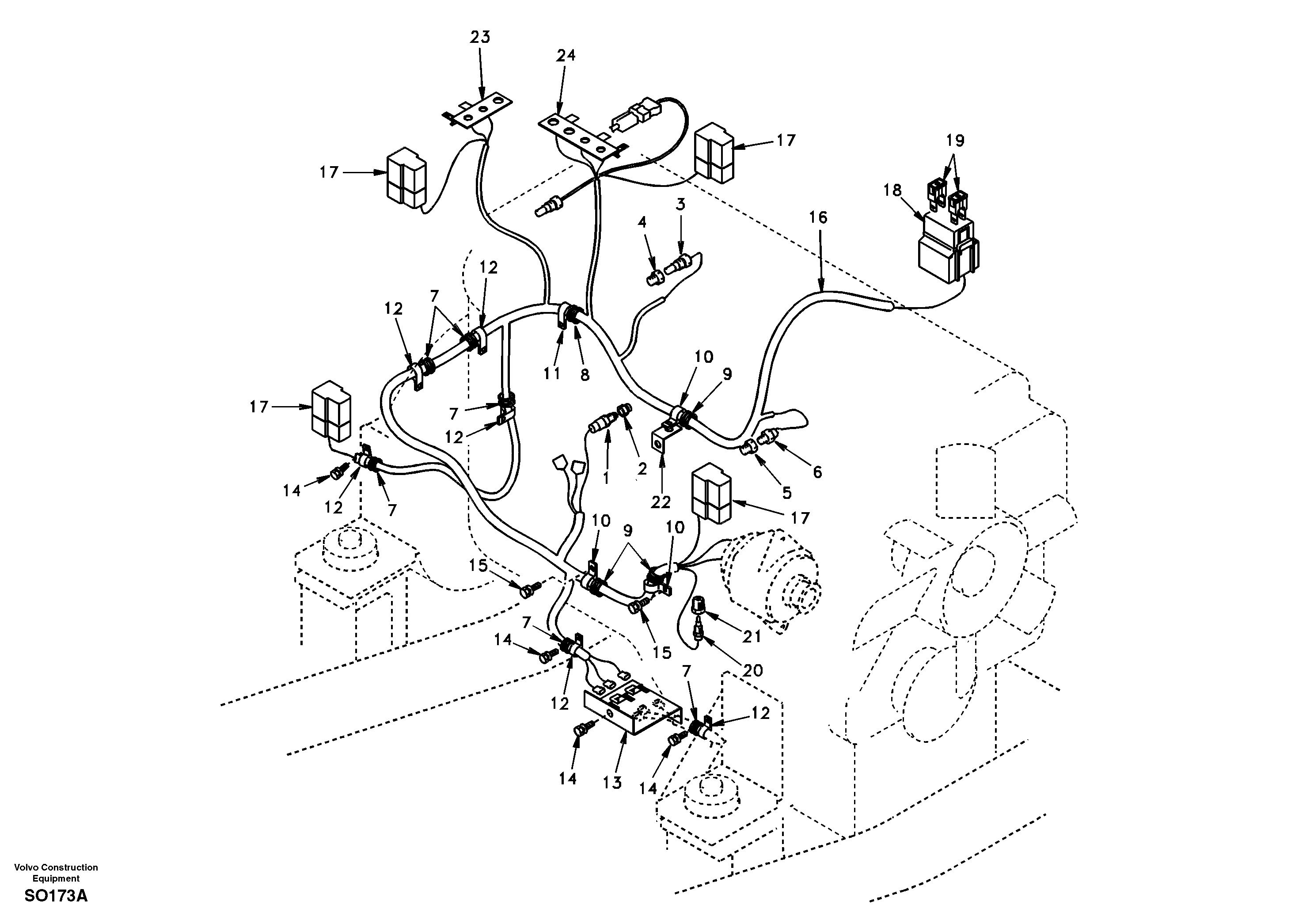 Схема запчастей Volvo EC150 - 32190 Cable harness, engine EC150