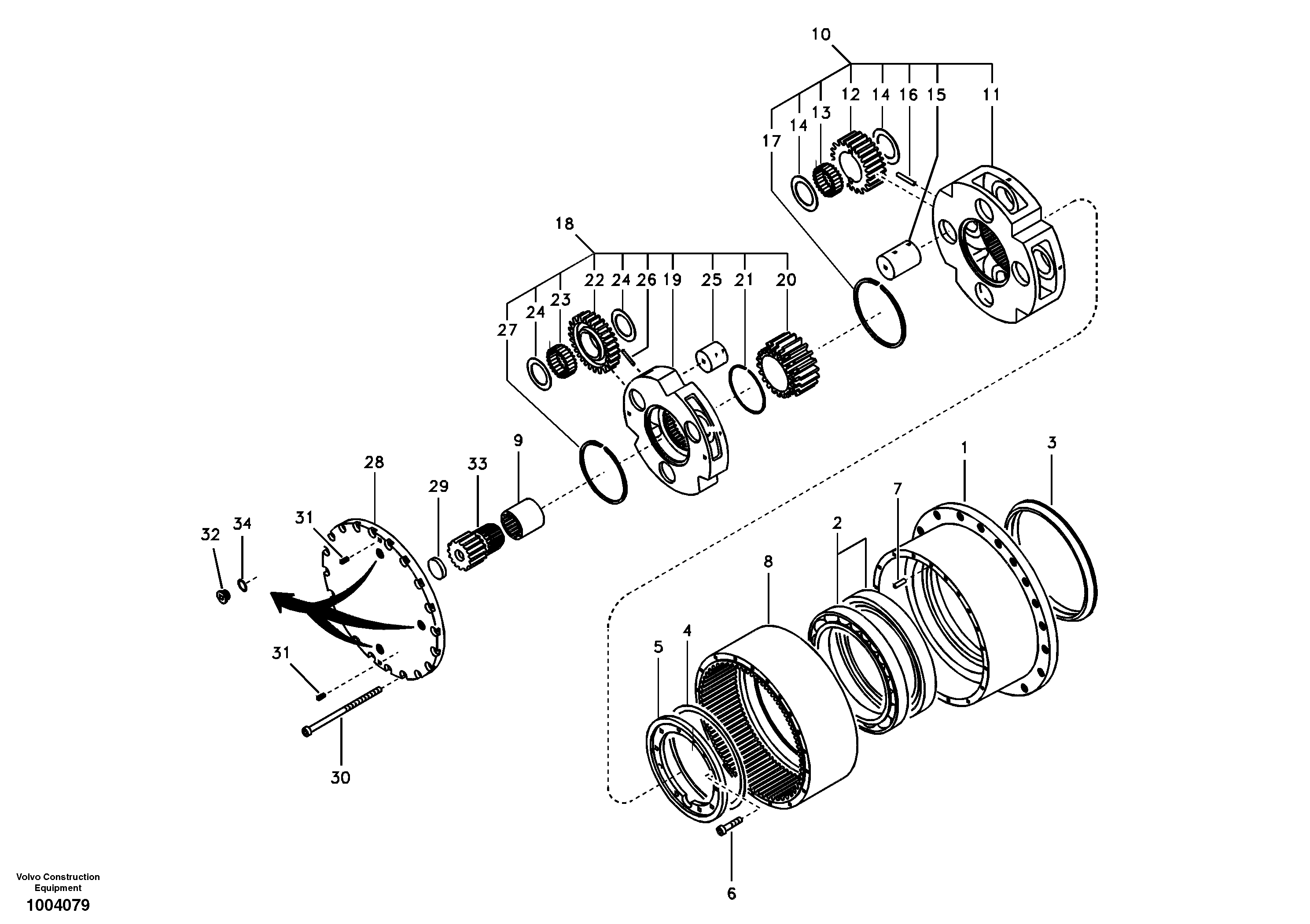 Схема запчастей Volvo EC150 - 94286 Travel gearbox EC150