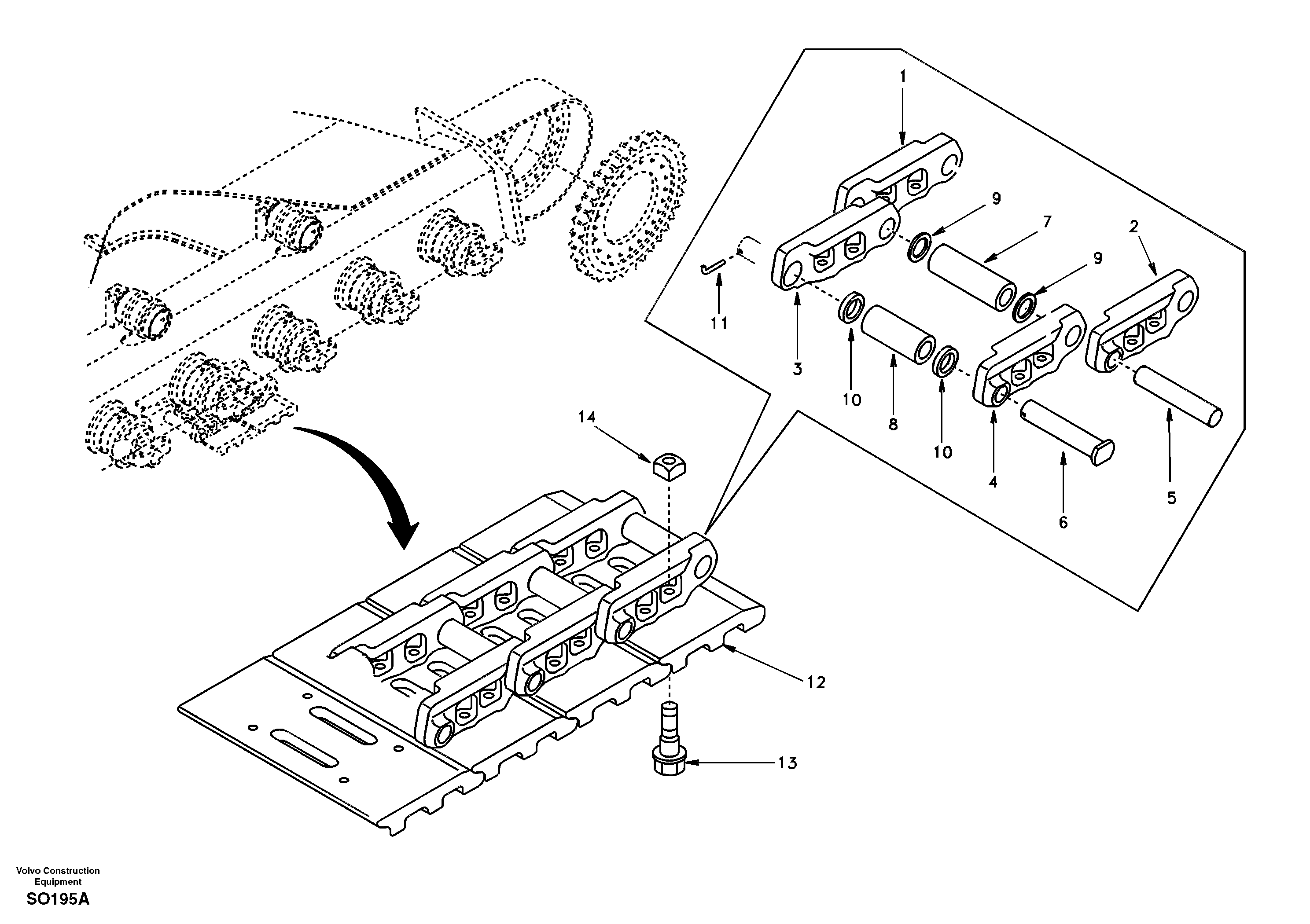 Схема запчастей Volvo EC150 - 28108 Undercarriage, track with shoes EC150