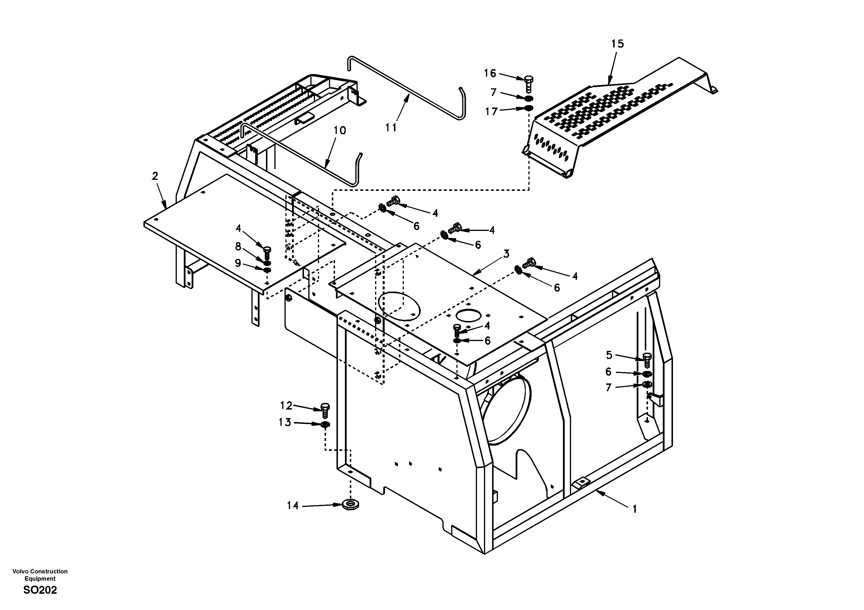 Схема запчастей Volvo EC150 - 10231 Cowl frame, cover and hood EC150