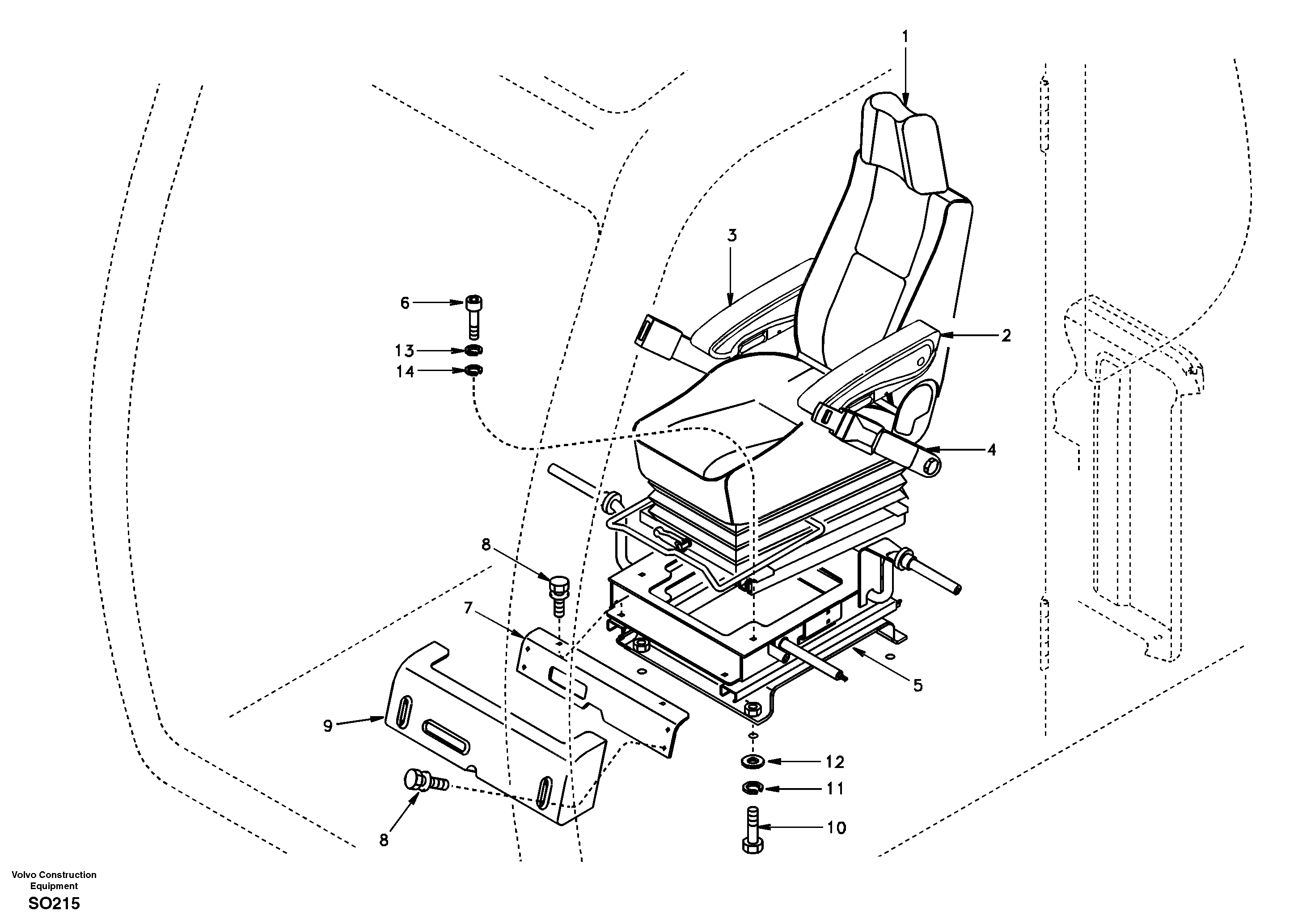 Схема запчастей Volvo EC150 - 10239 Operator seat with fitting parts EC150