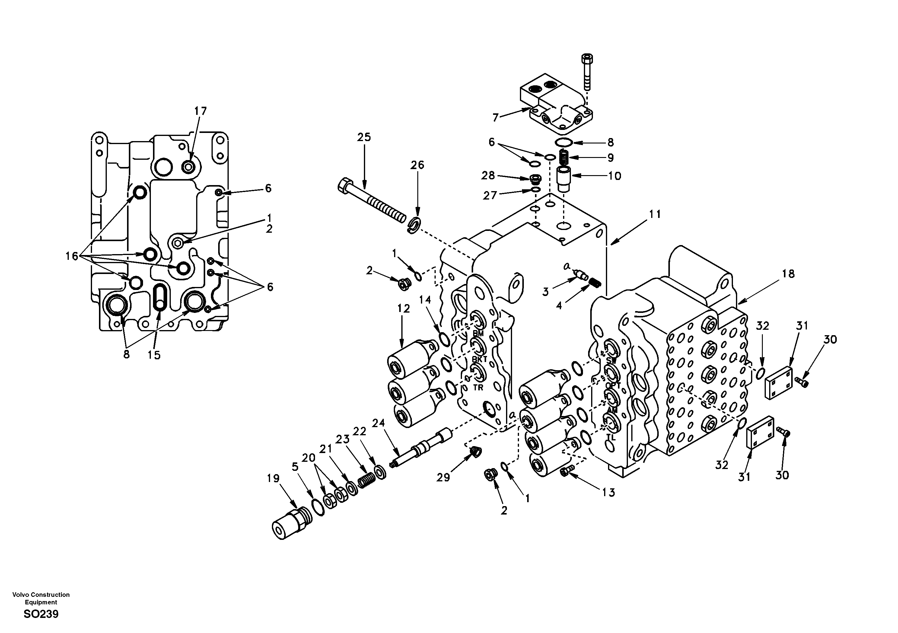 Схема запчастей Volvo EC150 - 39534 Control valve with fitting parts EC150