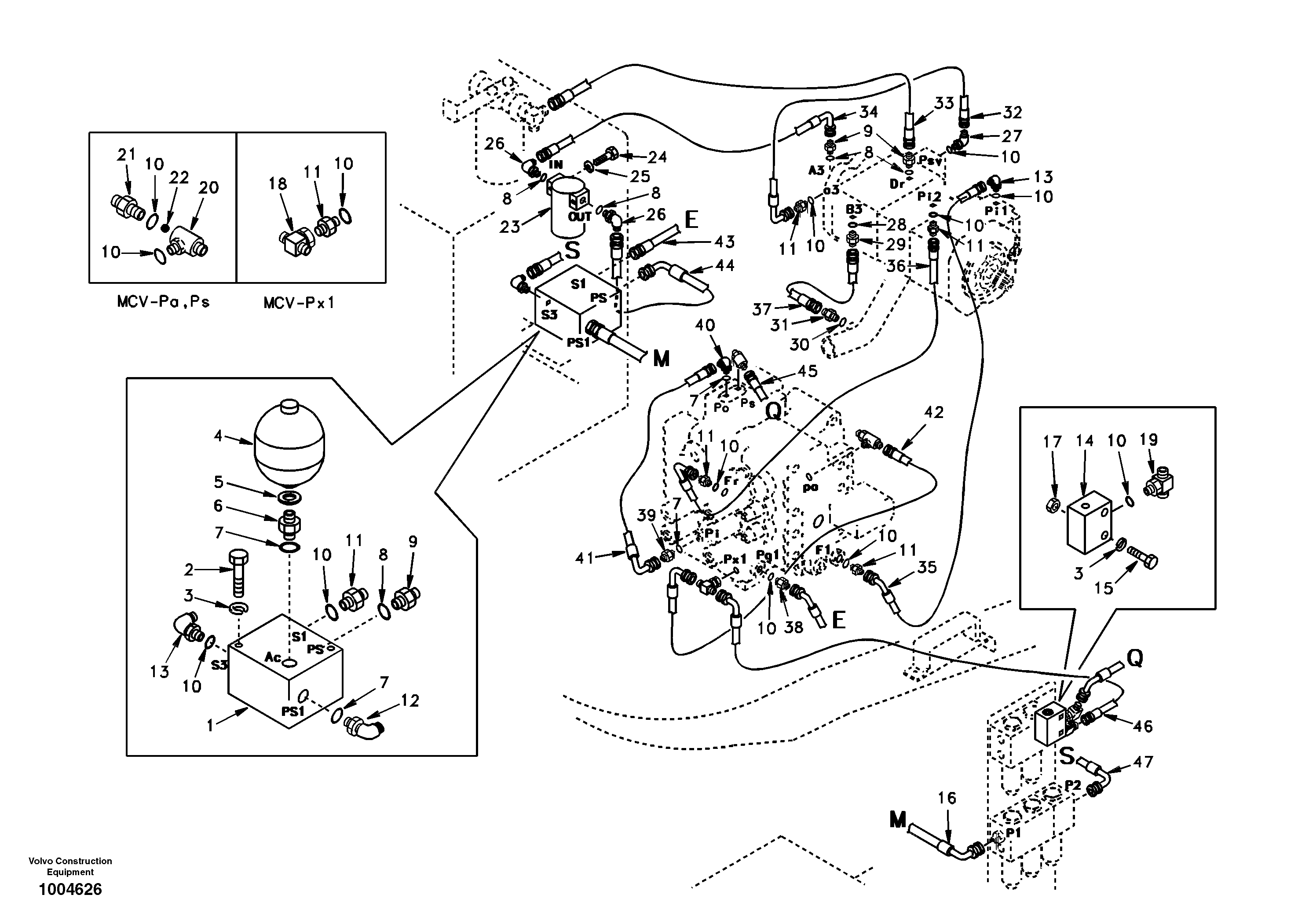 Схема запчастей Volvo EC150 - 20395 Servo system, pump to control valve EC150